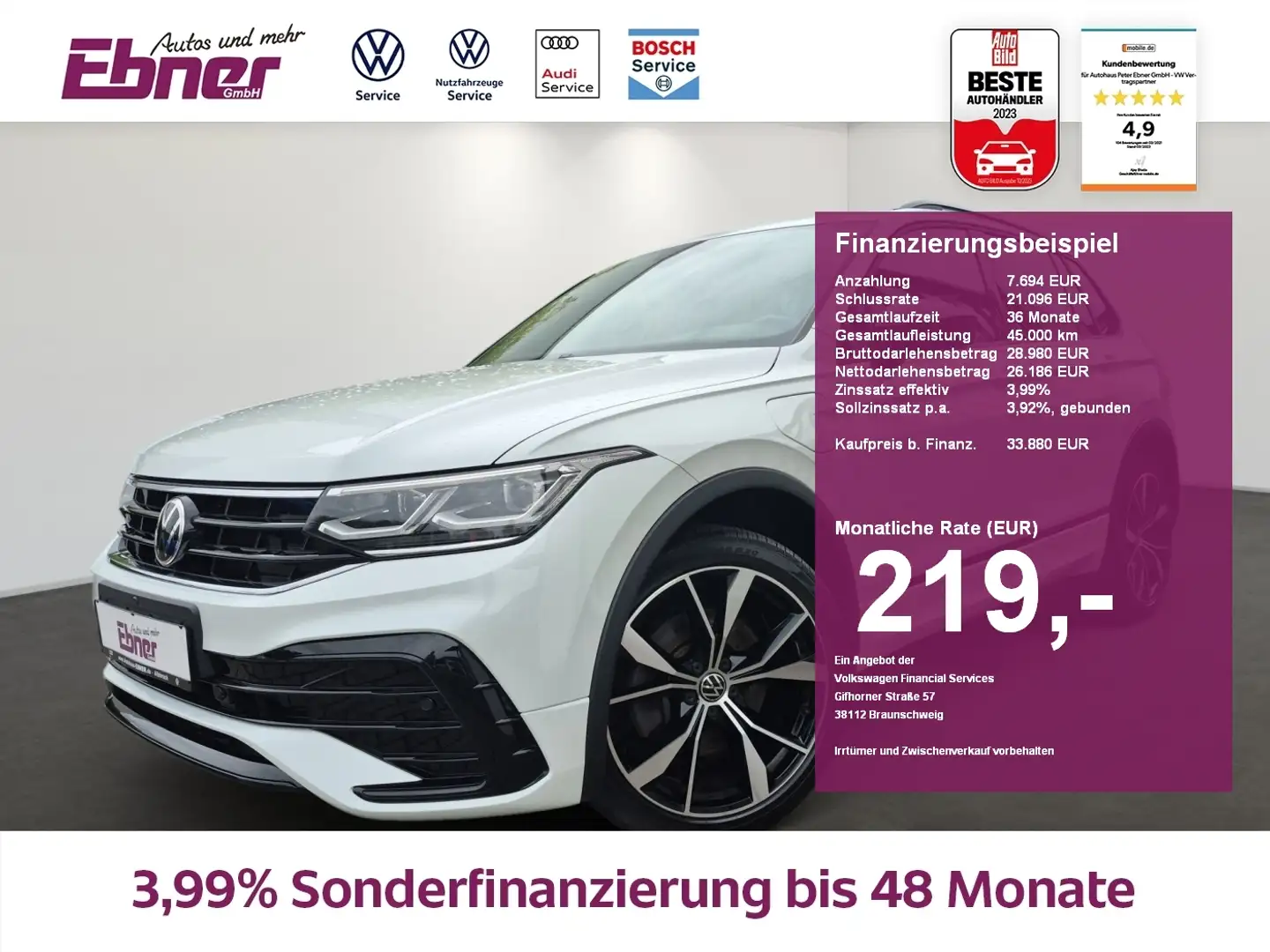 Volkswagen Tiguan R-LINE 245PS PHEV DSG PANO+AHK+360GRAD+MATRIX+KEYL Weiß - 1