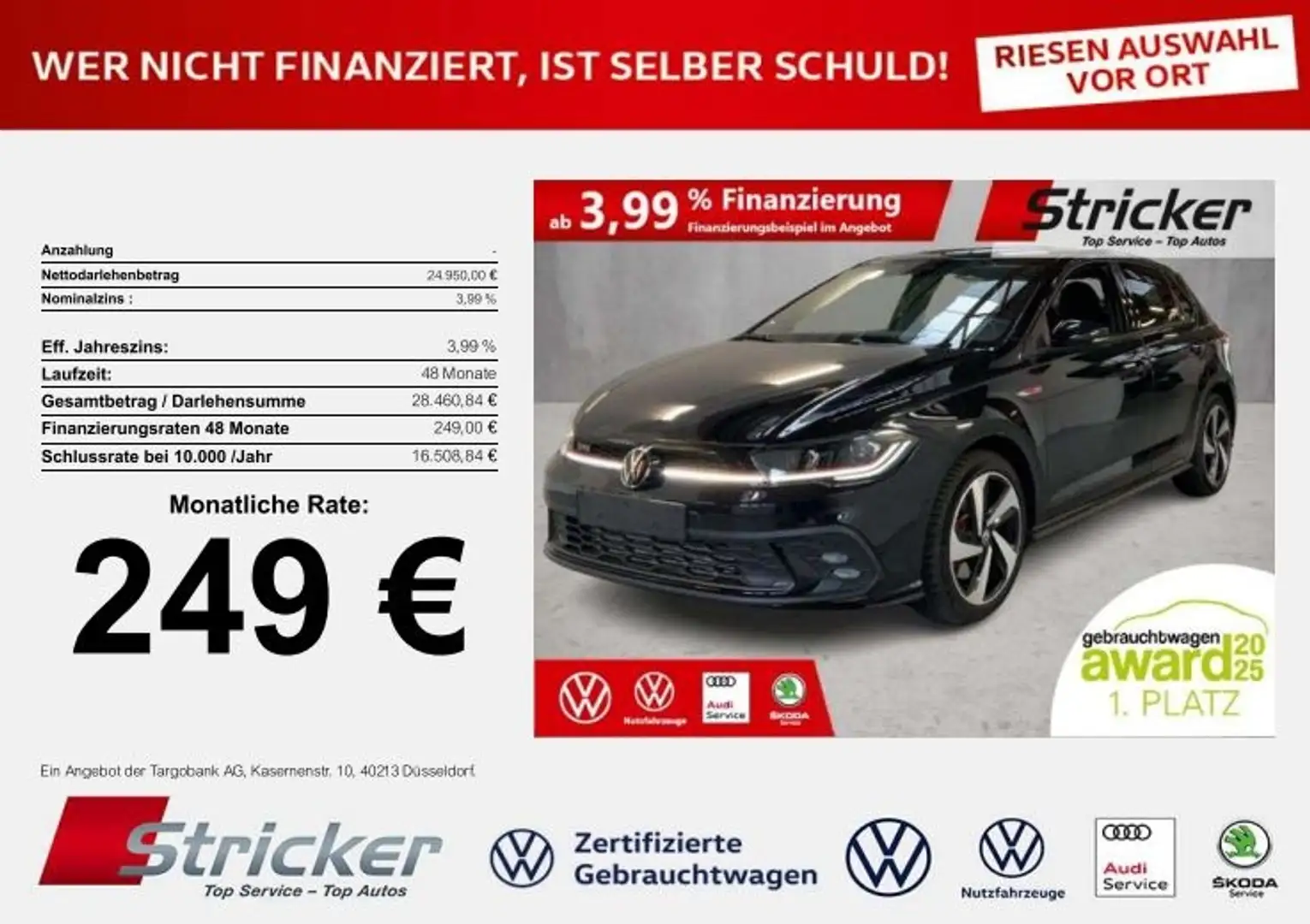 Volkswagen Polo GTI 2.0TSI DSG 249,-ohne Anzahlung ACC App-Connec Schwarz - 2