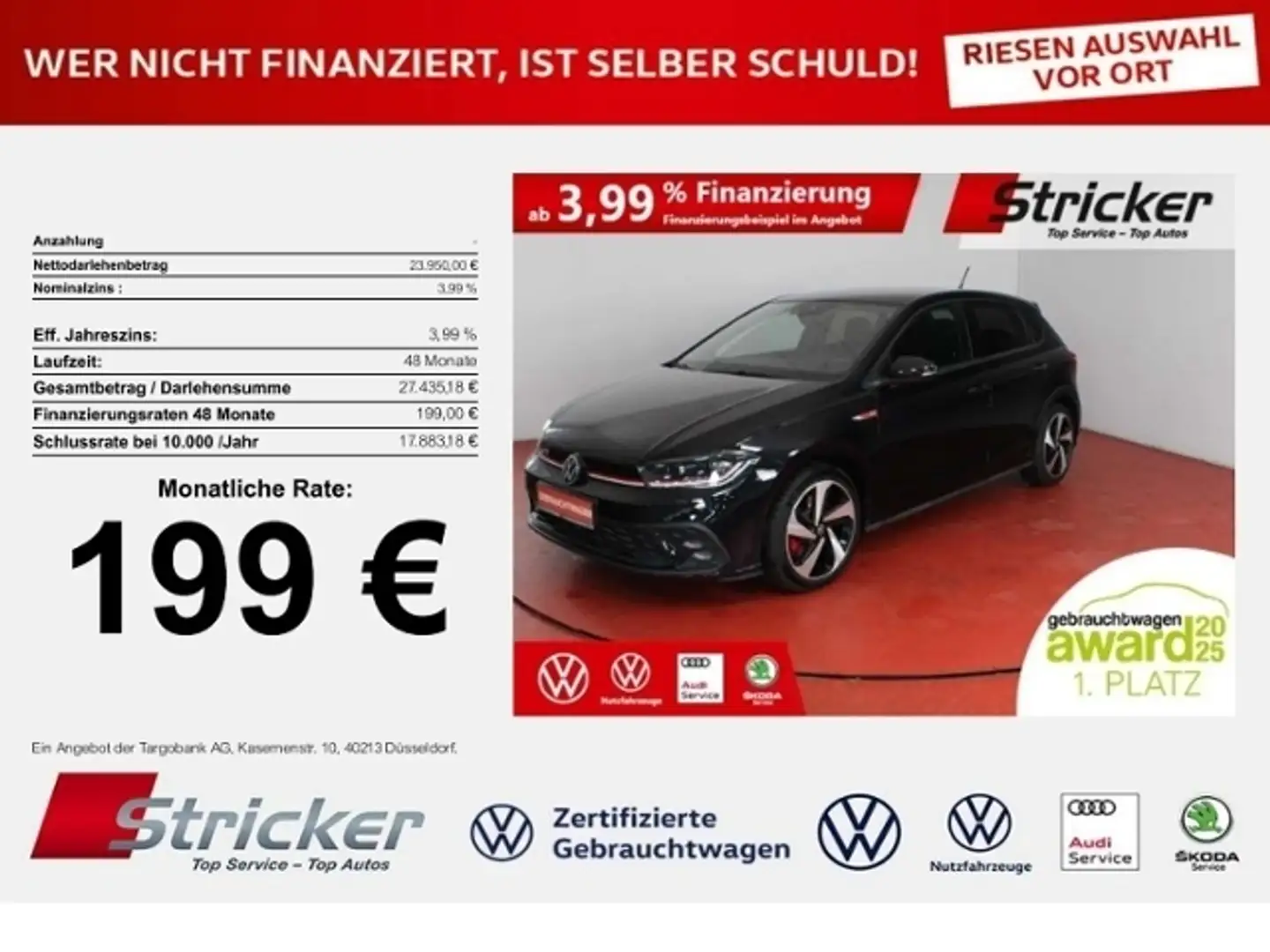 Volkswagen Polo GTI 2.0TSI DSG 199,-ohne Anzahlung ACC App-Connec Schwarz - 1