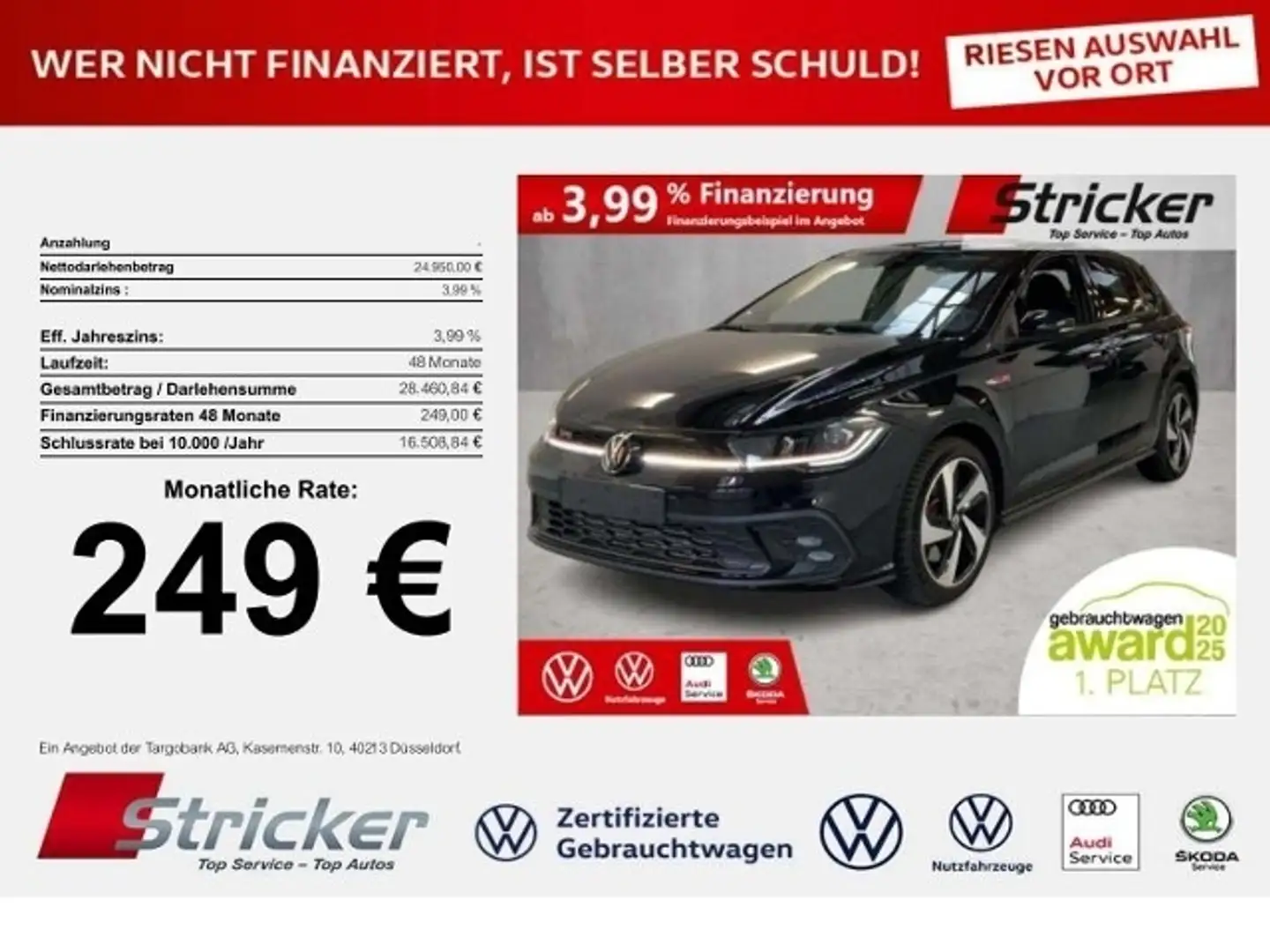 Volkswagen Polo GTI 2.0TSI DSG 249,-ohne Anzahlung ACC App-Connec Schwarz - 1