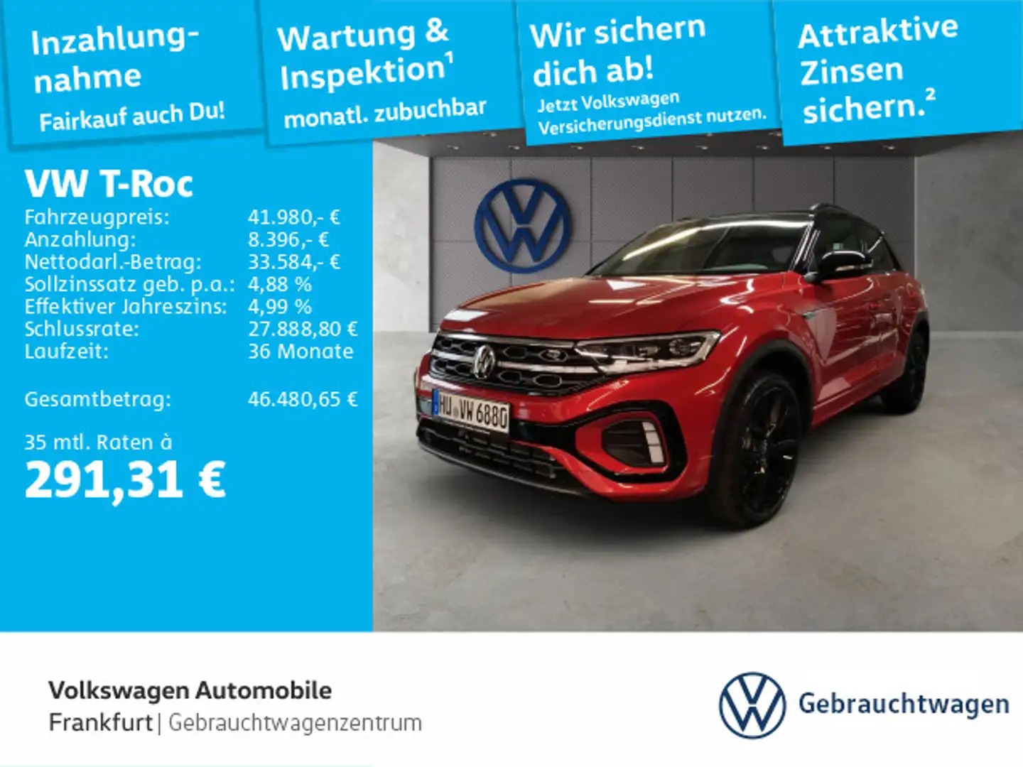 Volkswagen T-Roc 2.0 TSI DSG R-Line Navi IQ.Light DAB+ Fron Rot - 1