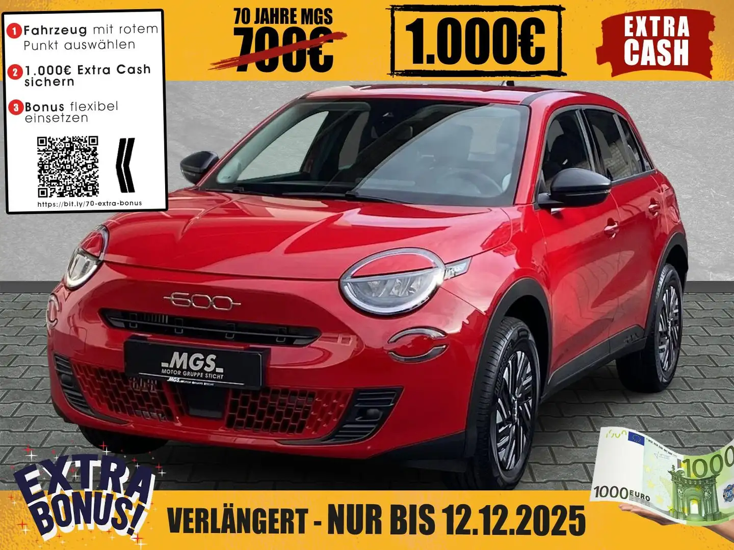 Fiat 600 Hybrid #LED #DAB #ANDROID #APPLE Rood - 1