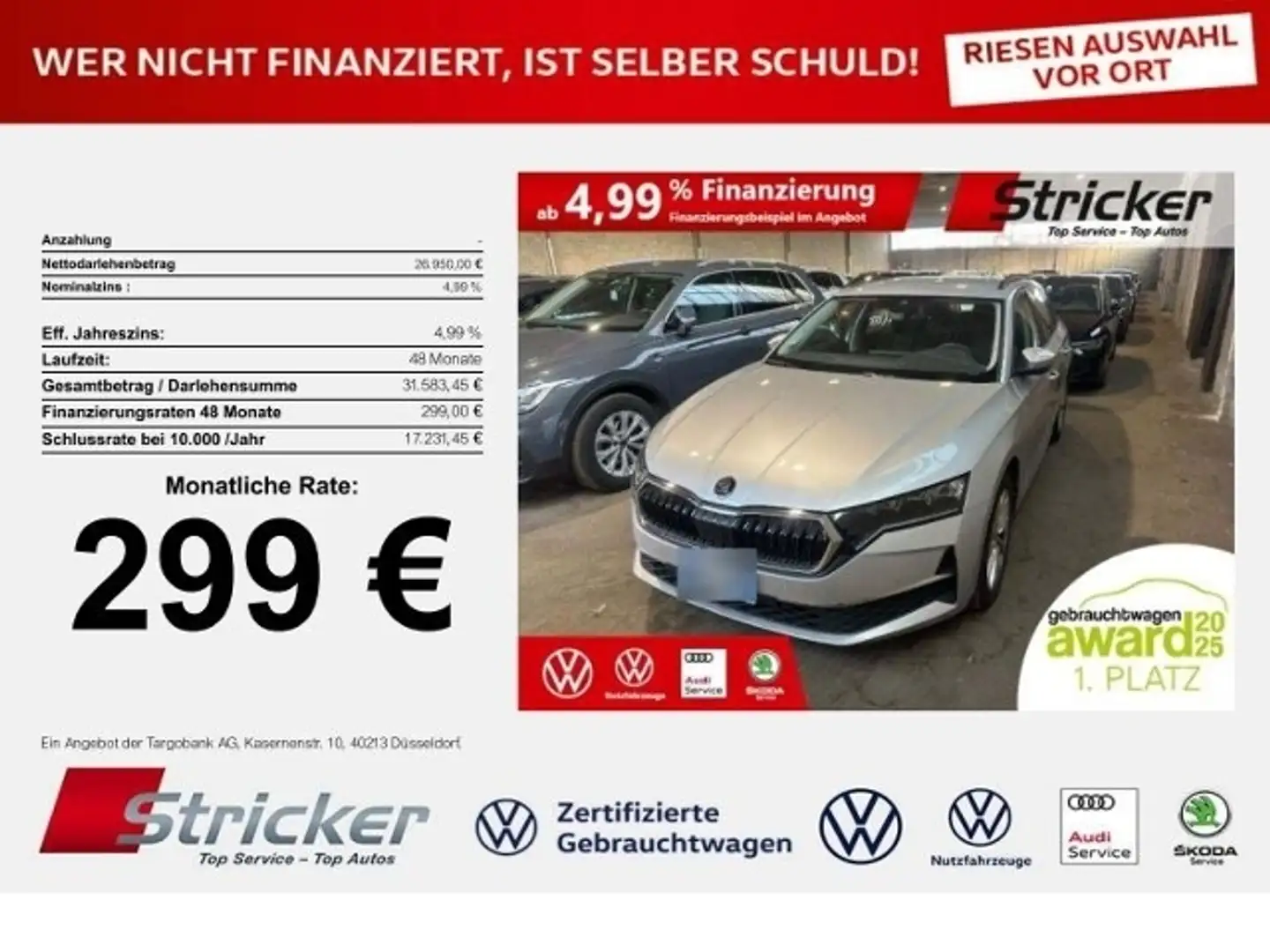 Skoda Octavia Combi Selection 2.0TDI 299,-ohne Anzahlung Navi A Silber - 1
