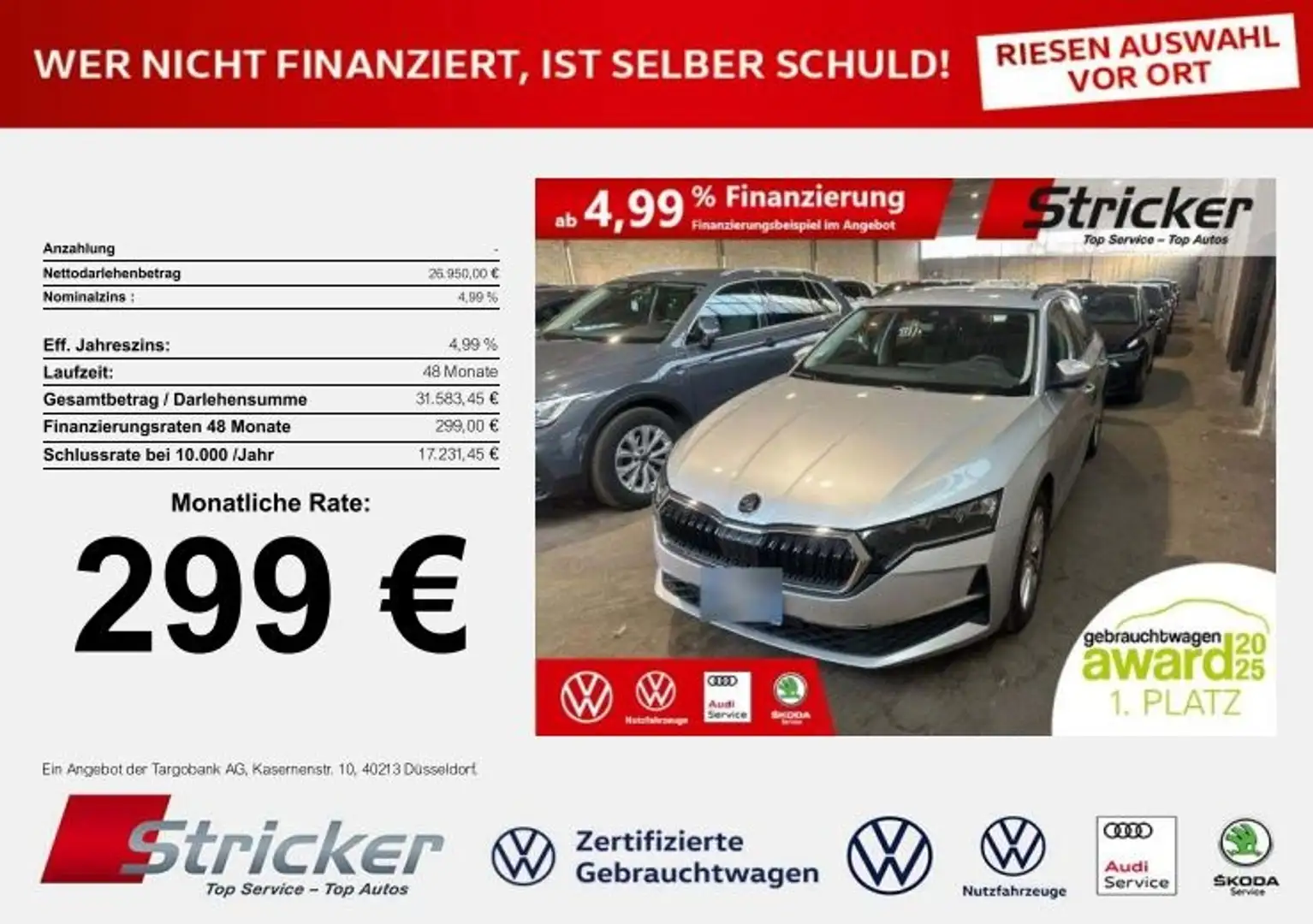 Skoda Octavia Combi Selection 2.0TDI 299,-ohne Anzahlung Navi A Silber - 2