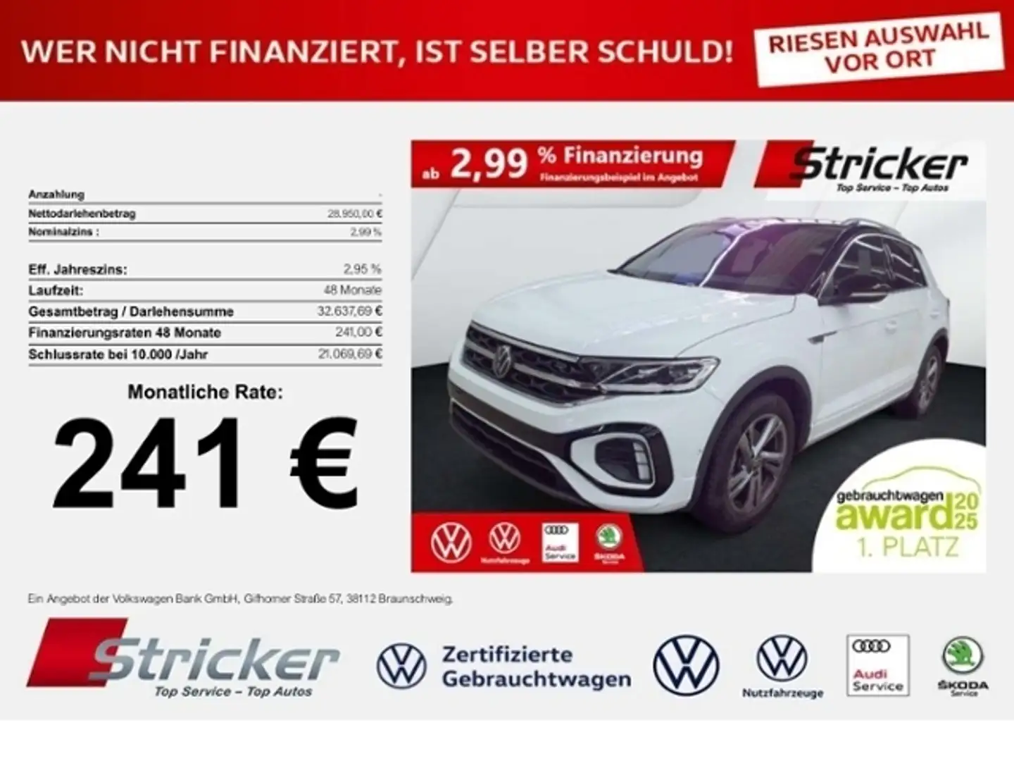 Volkswagen T-Roc R-Line 1.5TSI DSG 241,-ohne Anzahlung Navi AHK Ka Weiß - 1