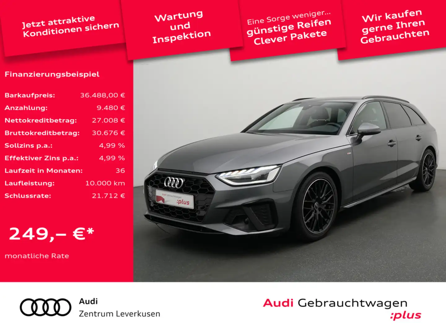 Audi A4 Avant S line S-TRON AHK ACC NAVI B&O LEDER Grau - 1