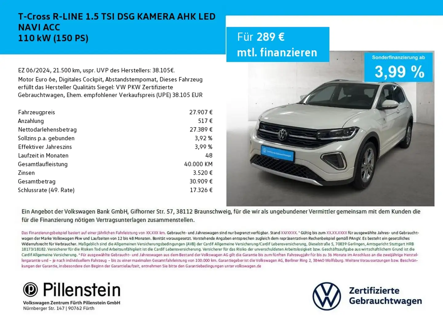 Volkswagen T-Cross R-LINE 1.5 TSI DSG KAMERA AHK LED NAVI ACC Grau - 1