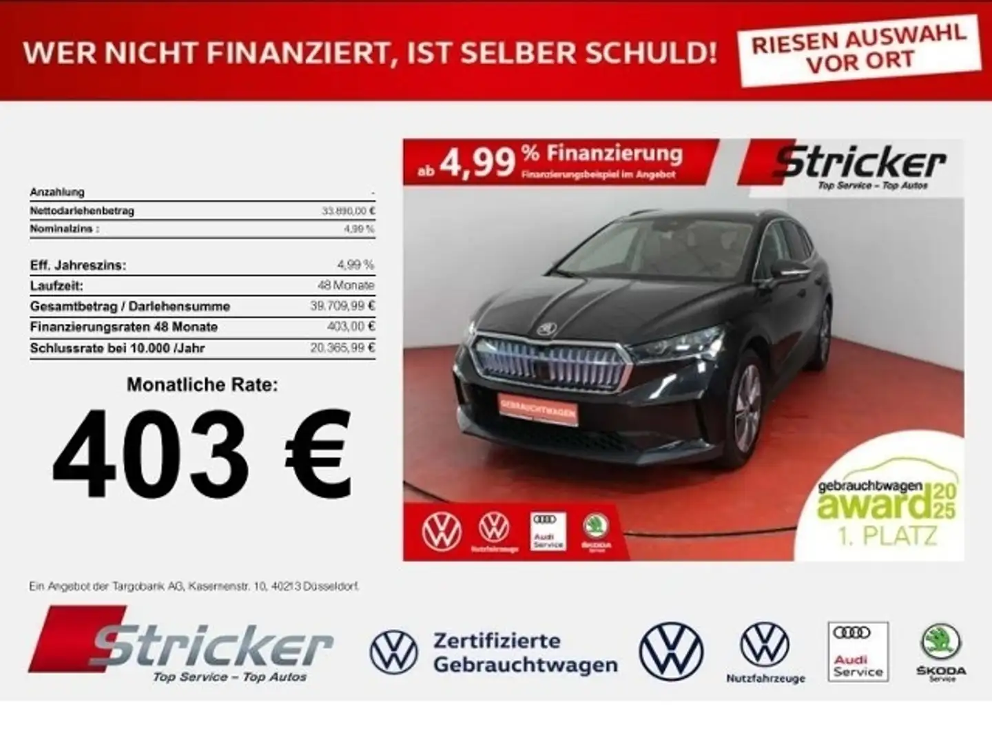 Skoda Enyaq iV80x 403,-ohne Anzahlung ecoSuite AHK Leder ACC Schwarz - 1