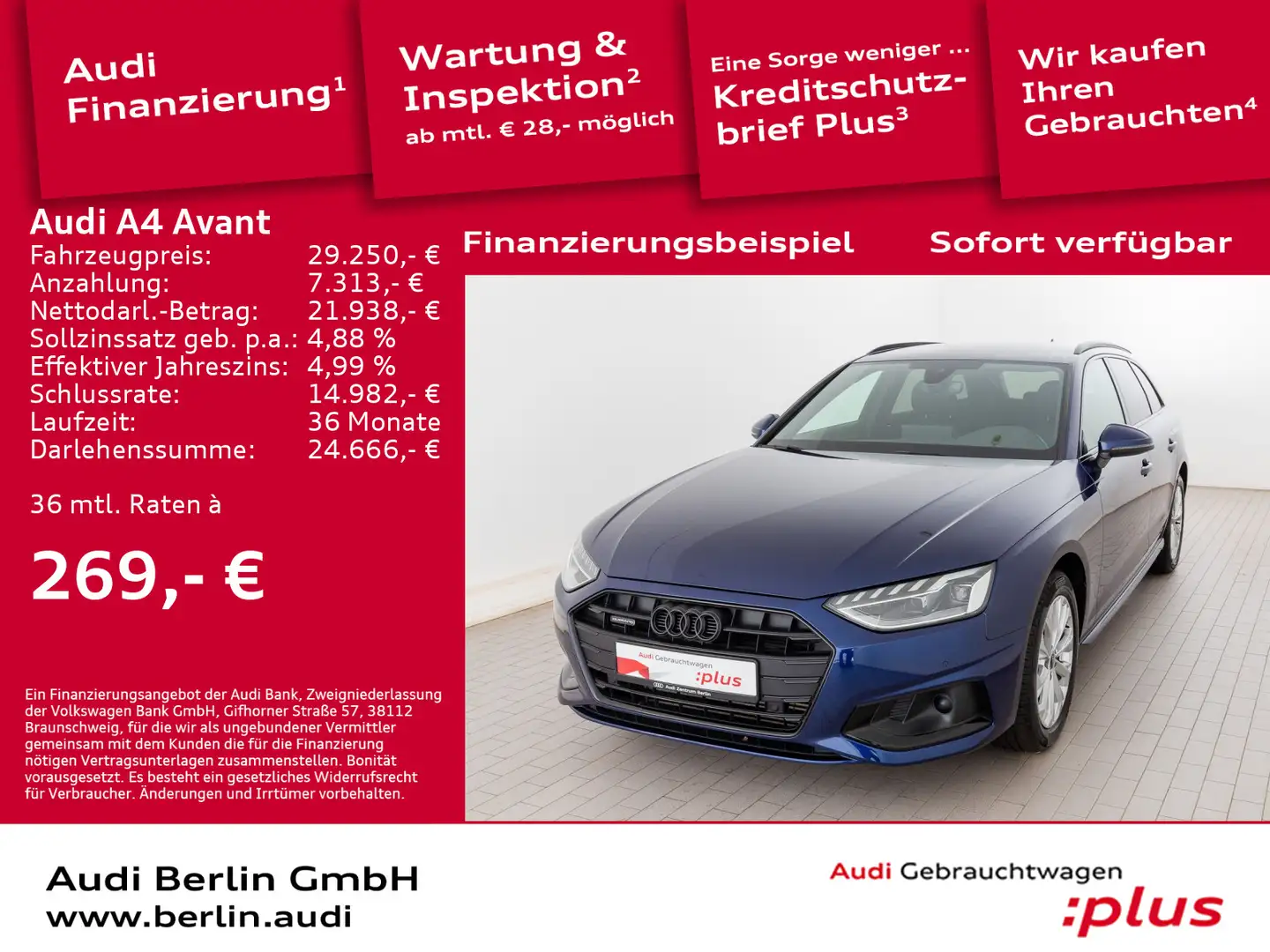 Audi A4 Advanced 40 TFSI qu. S tr. RFK LED NAVI Blau - 1