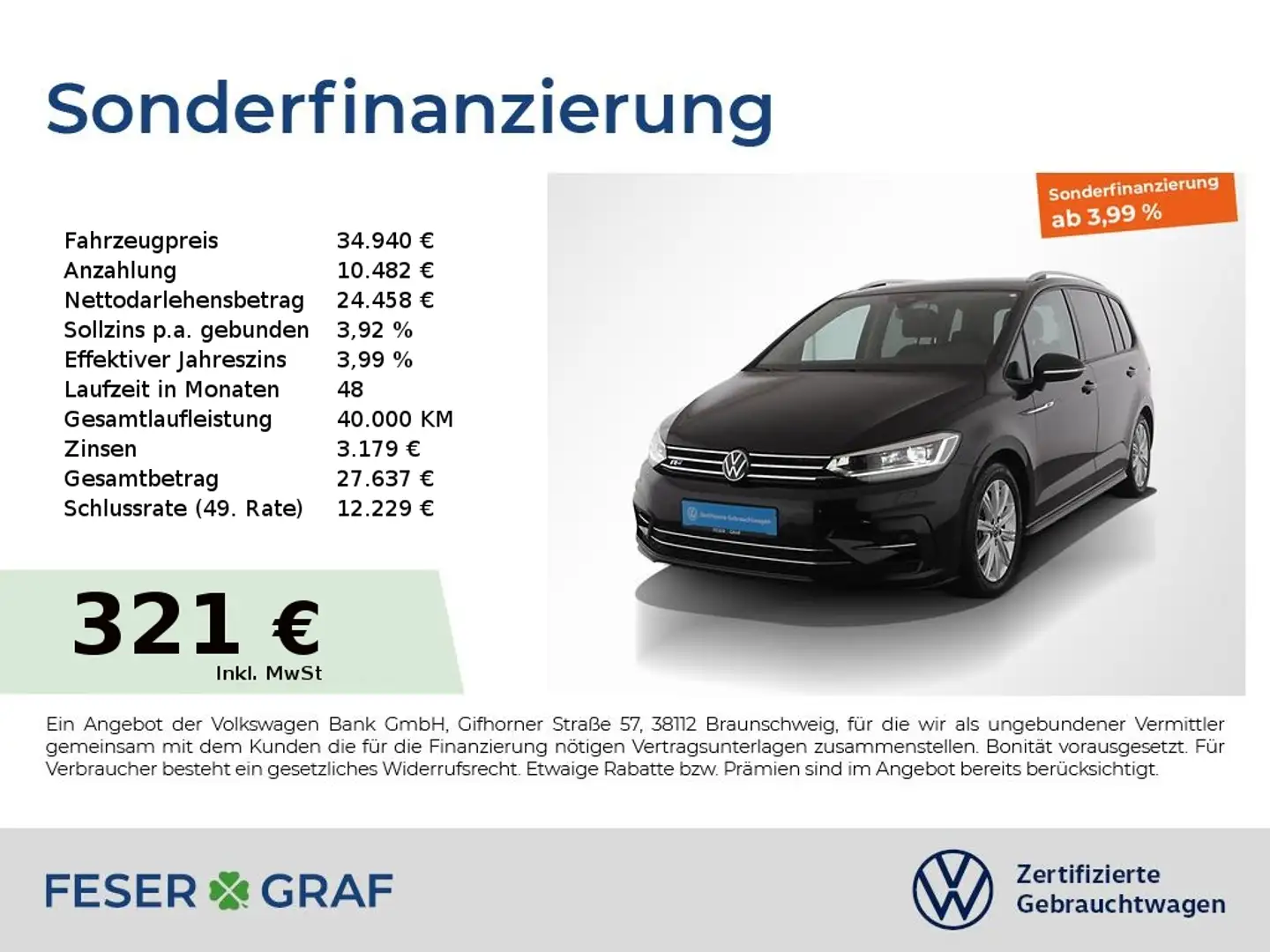 Volkswagen Touran 1.5TSI R-Line DSG Assistenz+Fahrassistenz Schwarz - 1