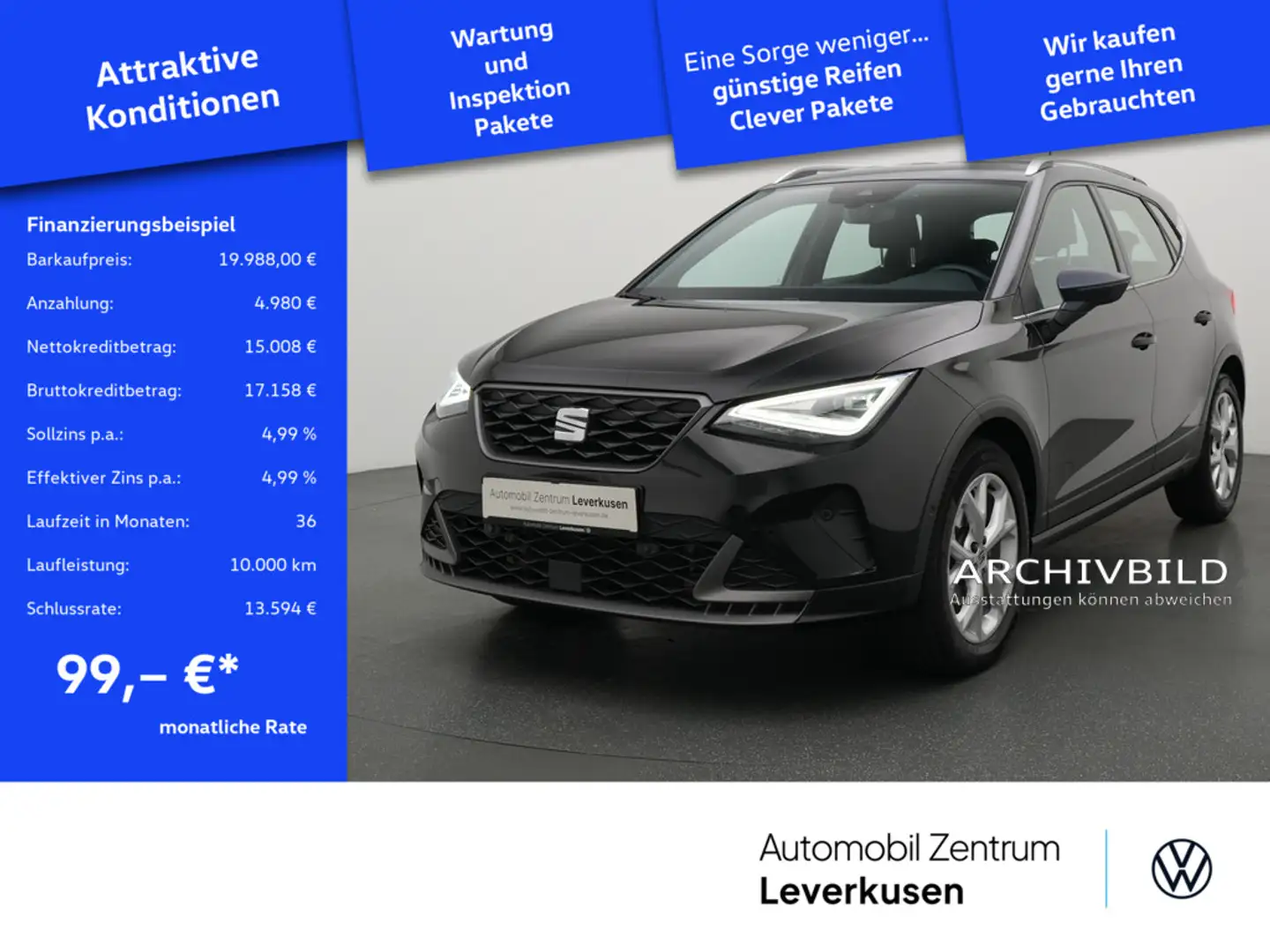 SEAT Arona FR DSG NAVI VIRT KAM SHZ CARPLAY LED PD Schwarz - 1