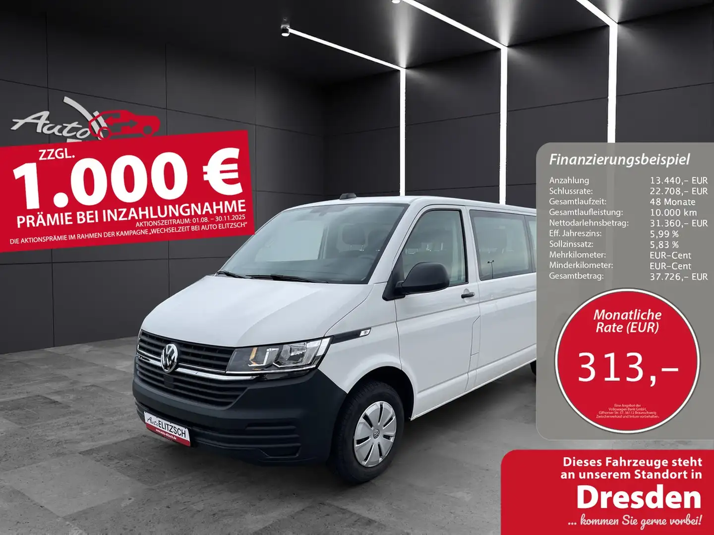 Volkswagen T6 Kombi T6.1 TDI 9 Sitzer LR SITZH. PDC KLIMA Weiß - 1