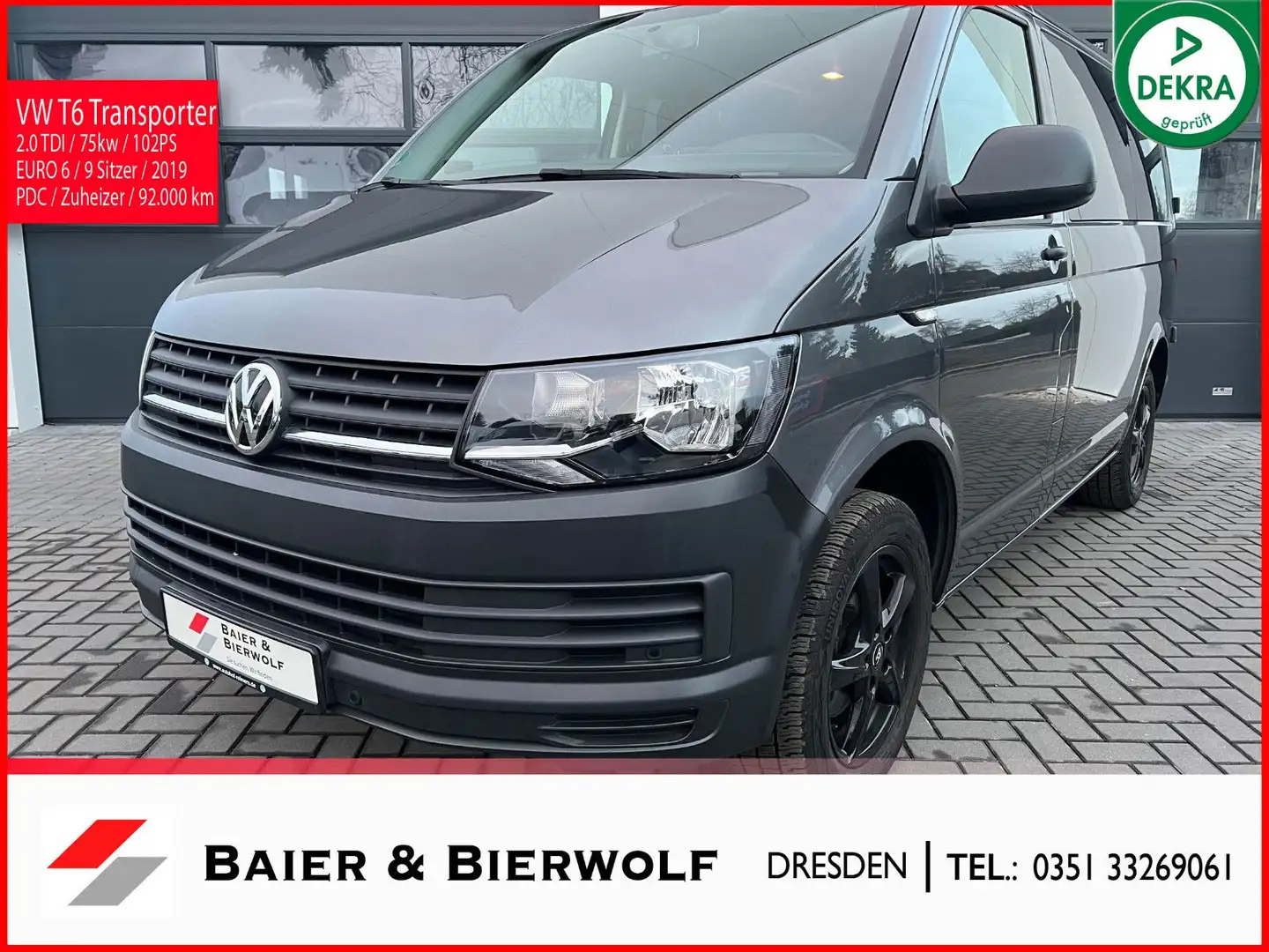 Volkswagen T6 Transporter 9 Sitzer Klima PDC Scheckheft Grau - 1