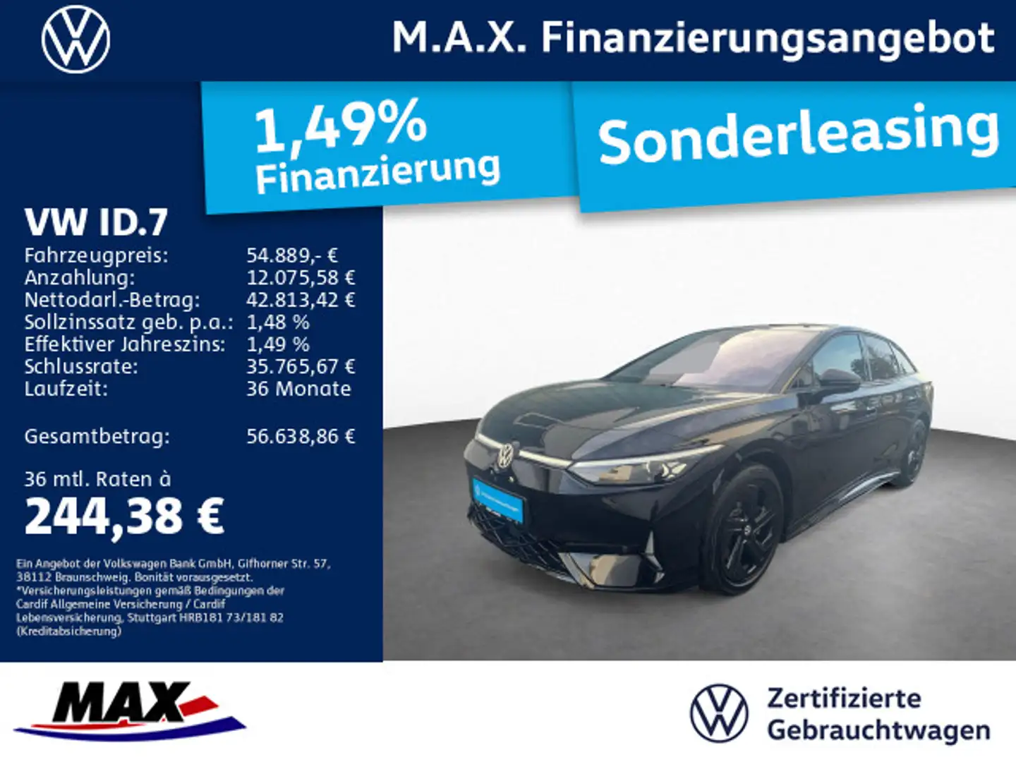 Volkswagen ID.7 GTX 4M IQ.LIGHT+AHK+PANO+NAV+WP+AR HUD+360° Schwarz - 1