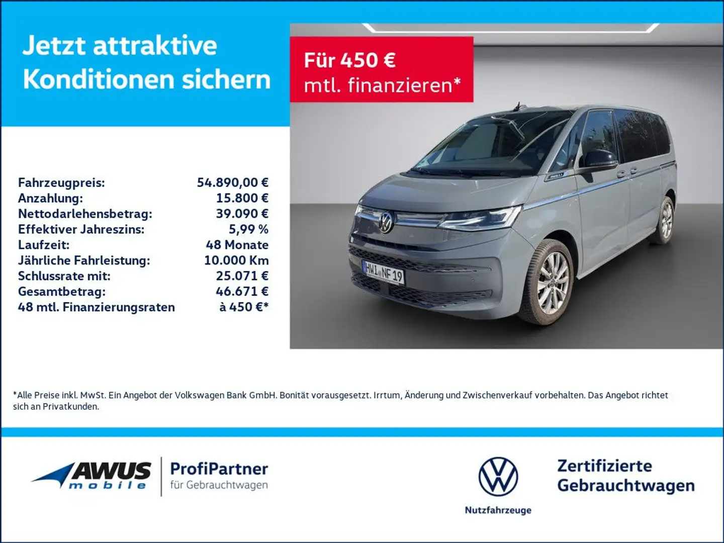 Volkswagen T7 Multivan Style KÜ 2.0TDI 110kW, ACC, Kamera Gris - 1