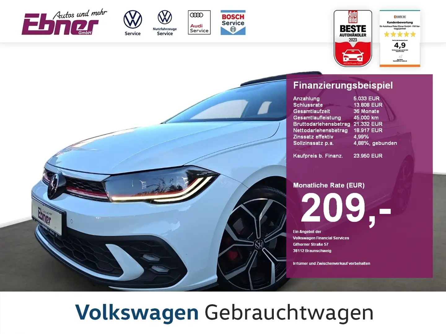 Volkswagen Polo FACELIFT GTI 207PS DSG PANO+BEATS+ACC+KAMERA+MATRI Weiß - 1