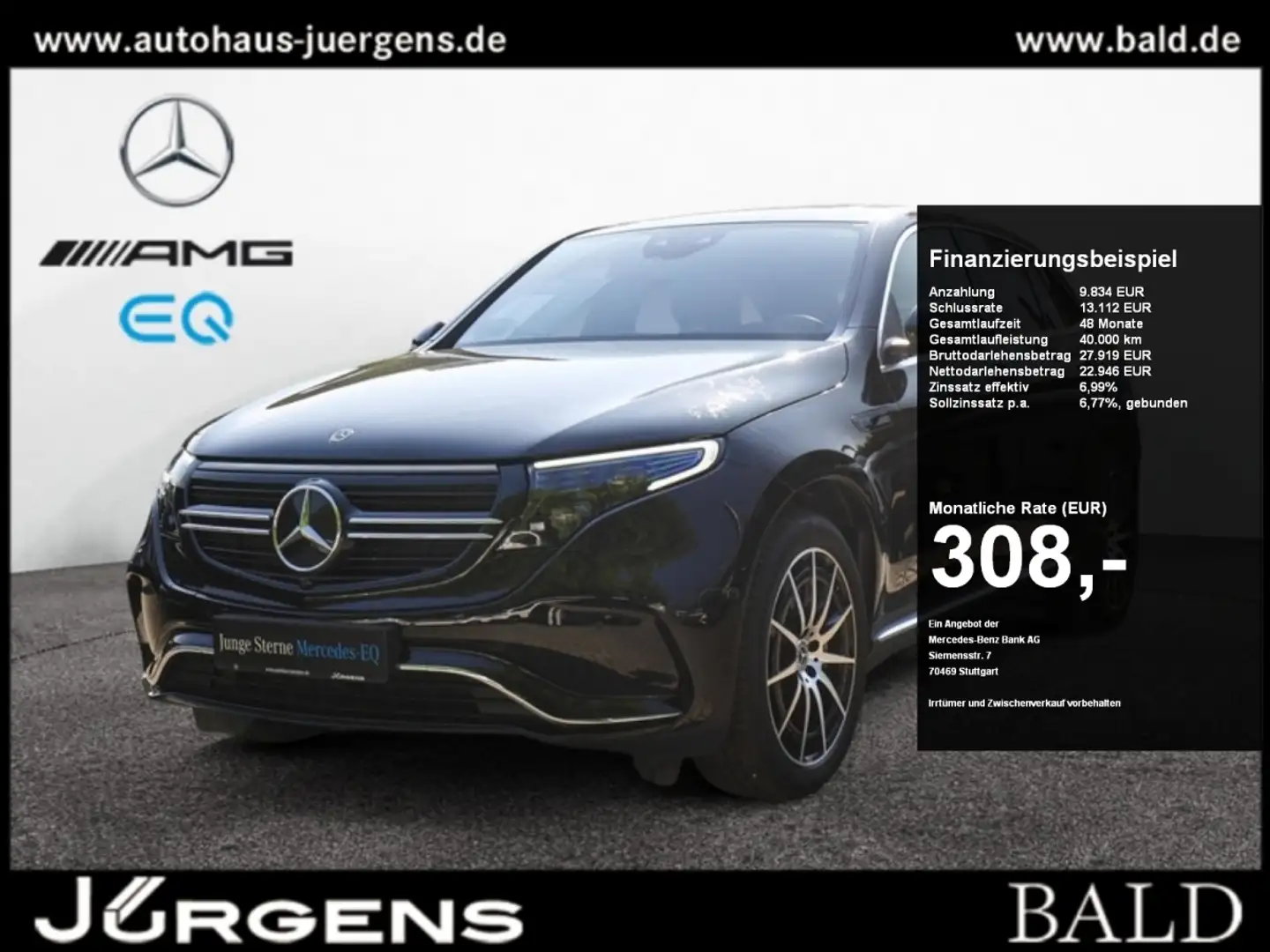 Mercedes-Benz EQC 400 4M AMG-Sport/ILS/Cam/SHD/AHK/Totw/20' Schwarz - 1