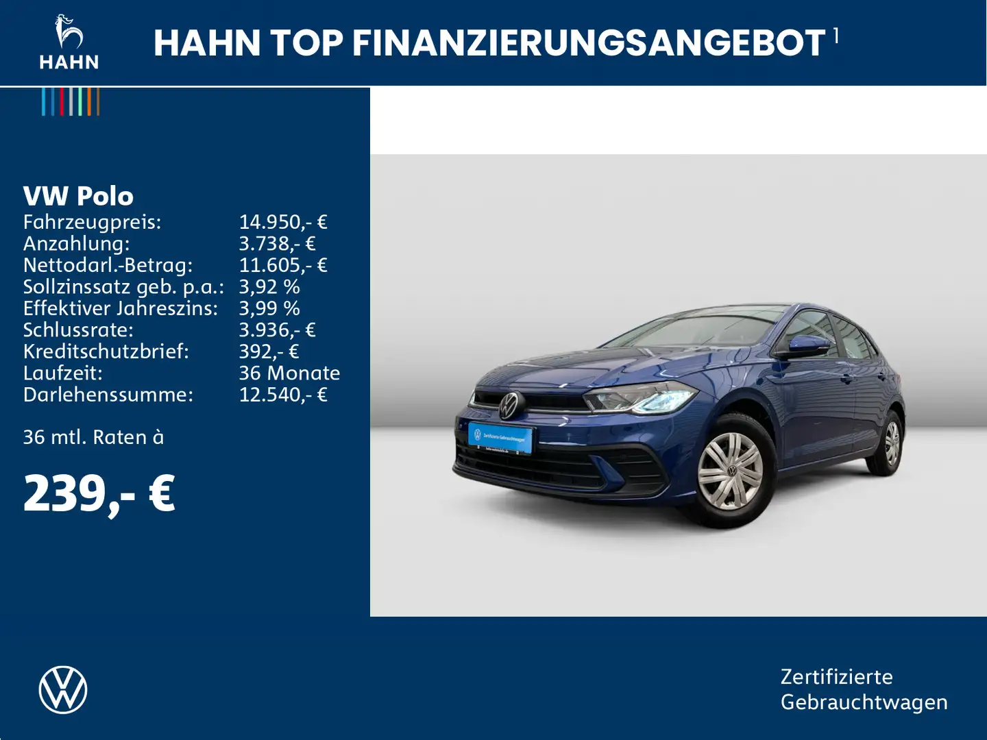 Volkswagen Polo 1.0 Fresh LED Bluetooth Klima Radio ZV Blau - 2