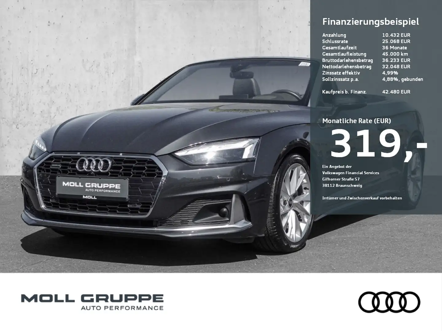 Audi A5 Cabriolet Advanced 40 TDI quattro 150(204)  S tron Gris - 1