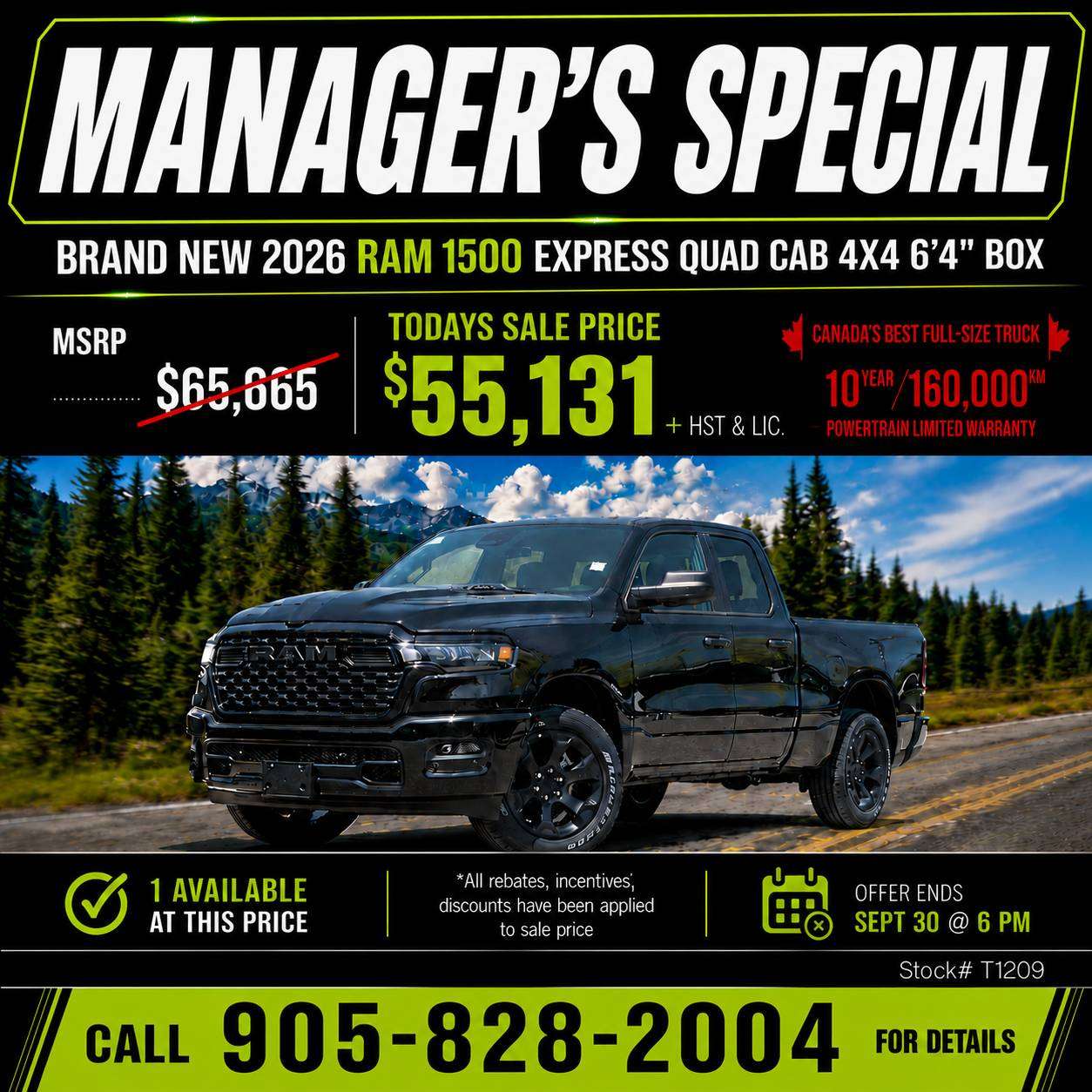 Black 2026 RAM 1500 Pickup Truck Four-Wheel Drive 8-Speed Automatic