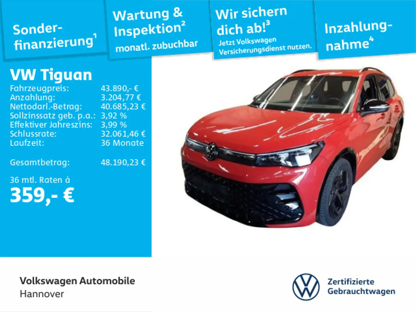 Volkswagen Tiguan 2.0 TDI DSG R-Line Navi AHK Pano Kamera H Rot - 1