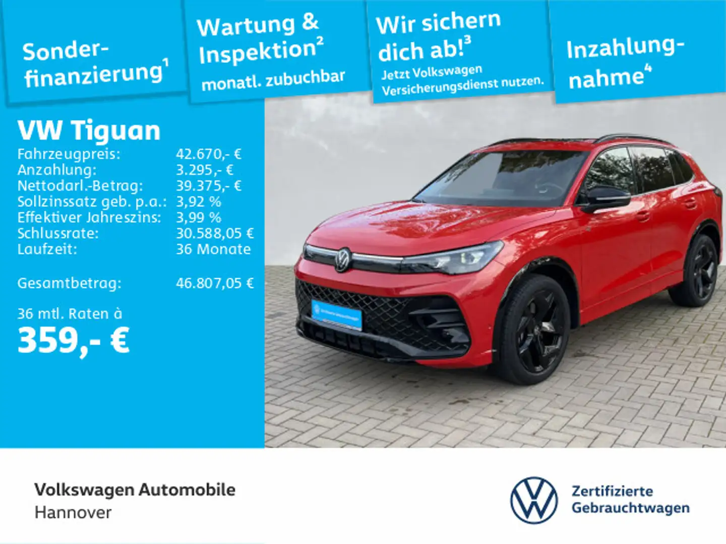 Volkswagen Tiguan 2.0 TDI DSG R-Line Navi AHK Pano Kamera H Rot - 1