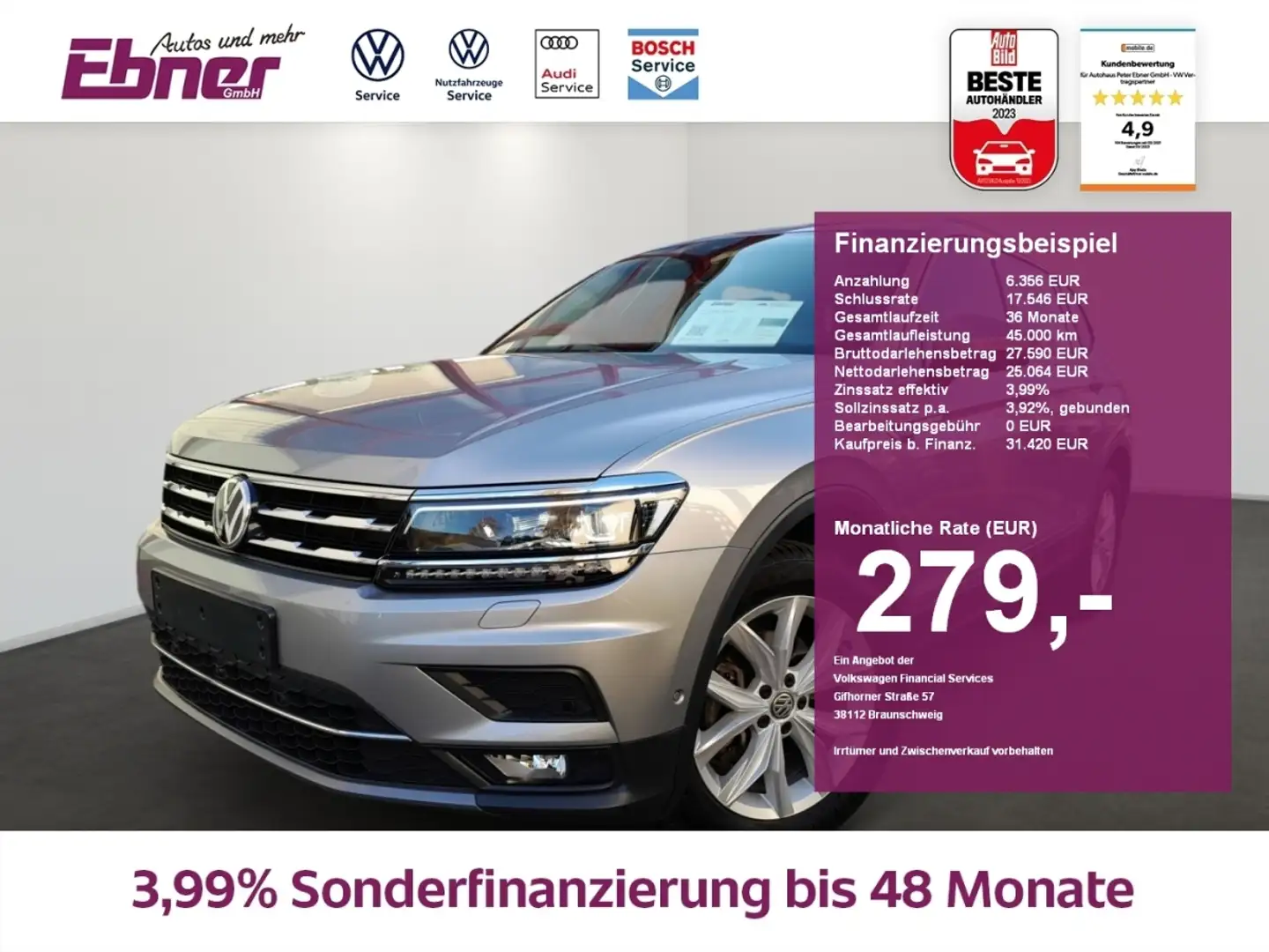 Volkswagen Tiguan Allspace HIGHLINE TSI DSG AHK+KAMERA+HEAD-UP+DYNAUDIO+LED+N Silber - 1