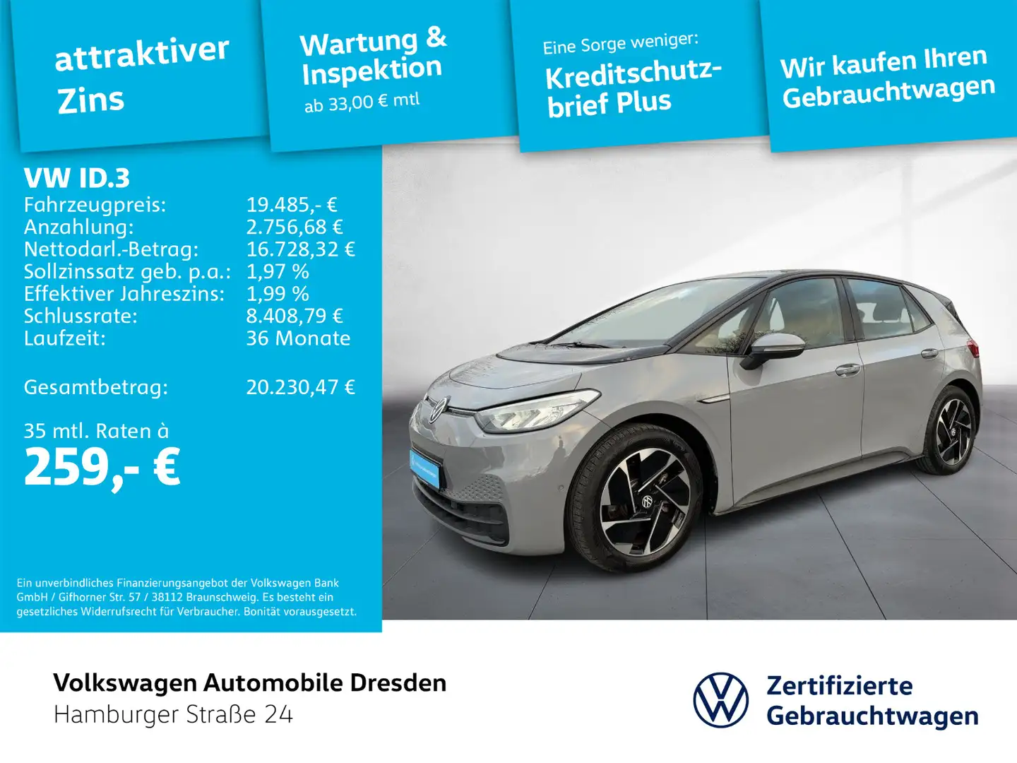 Volkswagen ID.3 Pure Performance LED APP KAM ACC KEYLESS Gris - 1