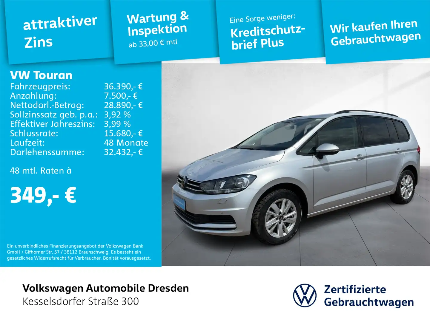 Volkswagen Touran 1.5 TSI Comfortline PDC ACC AHZV Silber - 1