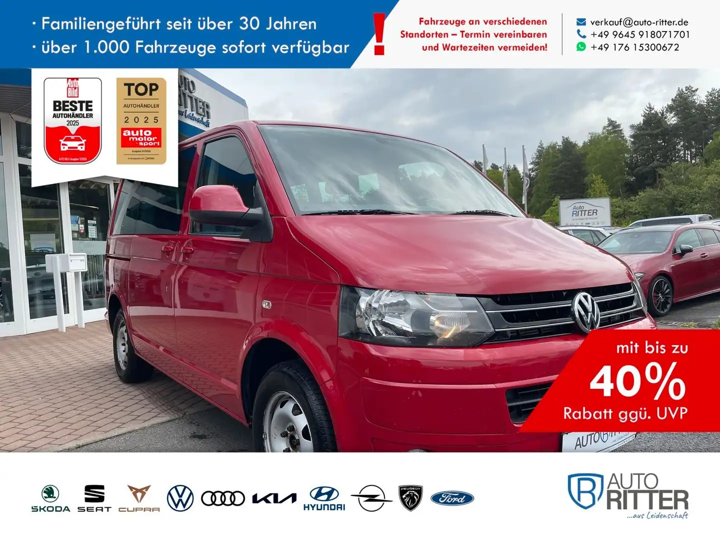 Volkswagen T5 Multivan 2.0 TDI AHK|STDHZG|PANO|NAVI Rot - 1