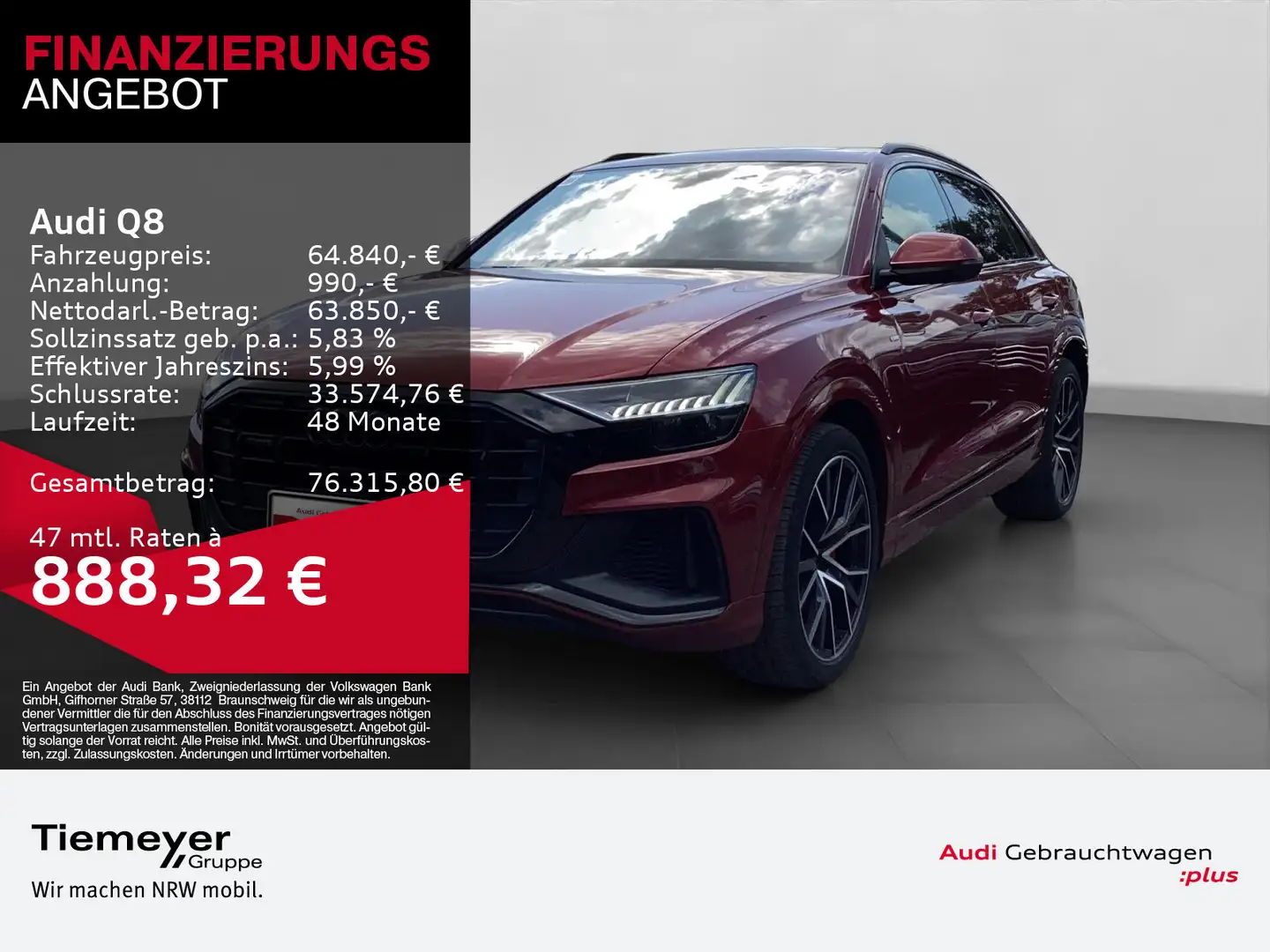 Audi Q8 55 TFSIe Q 2x S LINE LM22 PANO KAMERA RAUTE Rot - 1