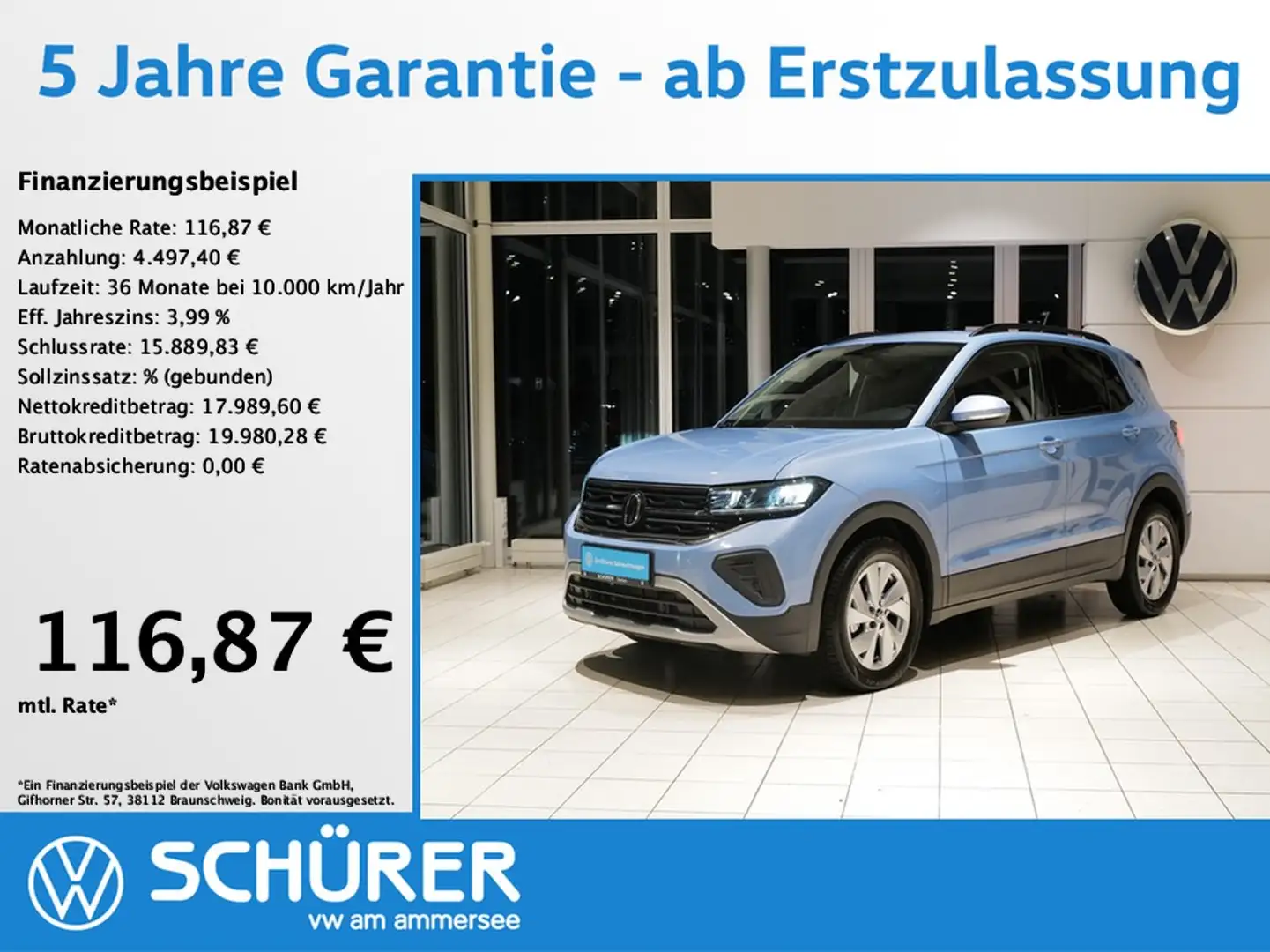 Volkswagen T-Cross 1.0TSI Life AHK RKam ACC Blau - 1