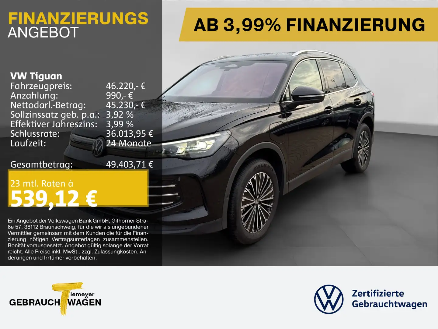 Volkswagen Tiguan 1.5 TSI eHybrid ELEGANCE 272PS NAVI KAMER Schwarz - 1