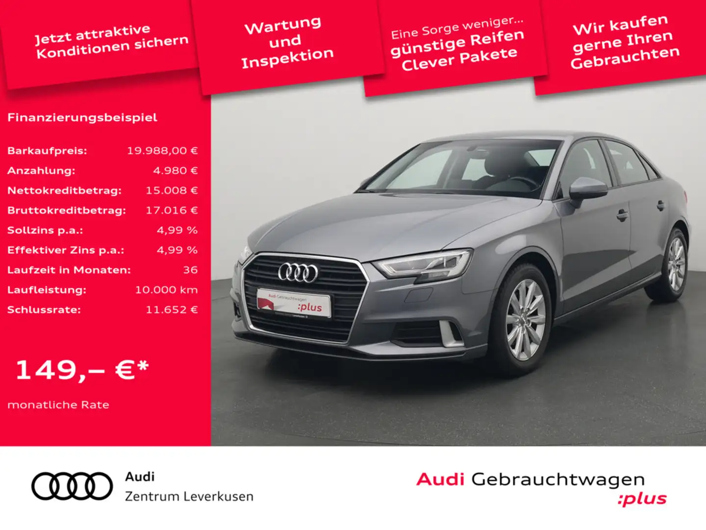 Audi A3 Limousine 1.6 Sport LED AHK SHZ KLIMA NAVI Grau - 1