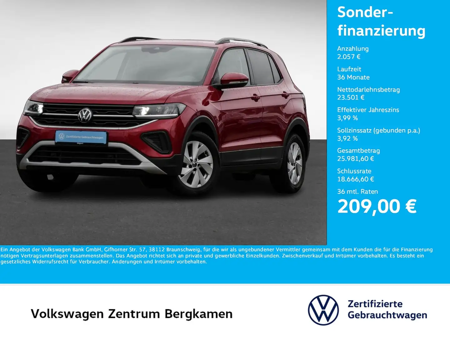 Volkswagen T-Cross 1.5 LIFE ACC NAVI ALU CARPLAY SITZHEIZ. Rot - 1