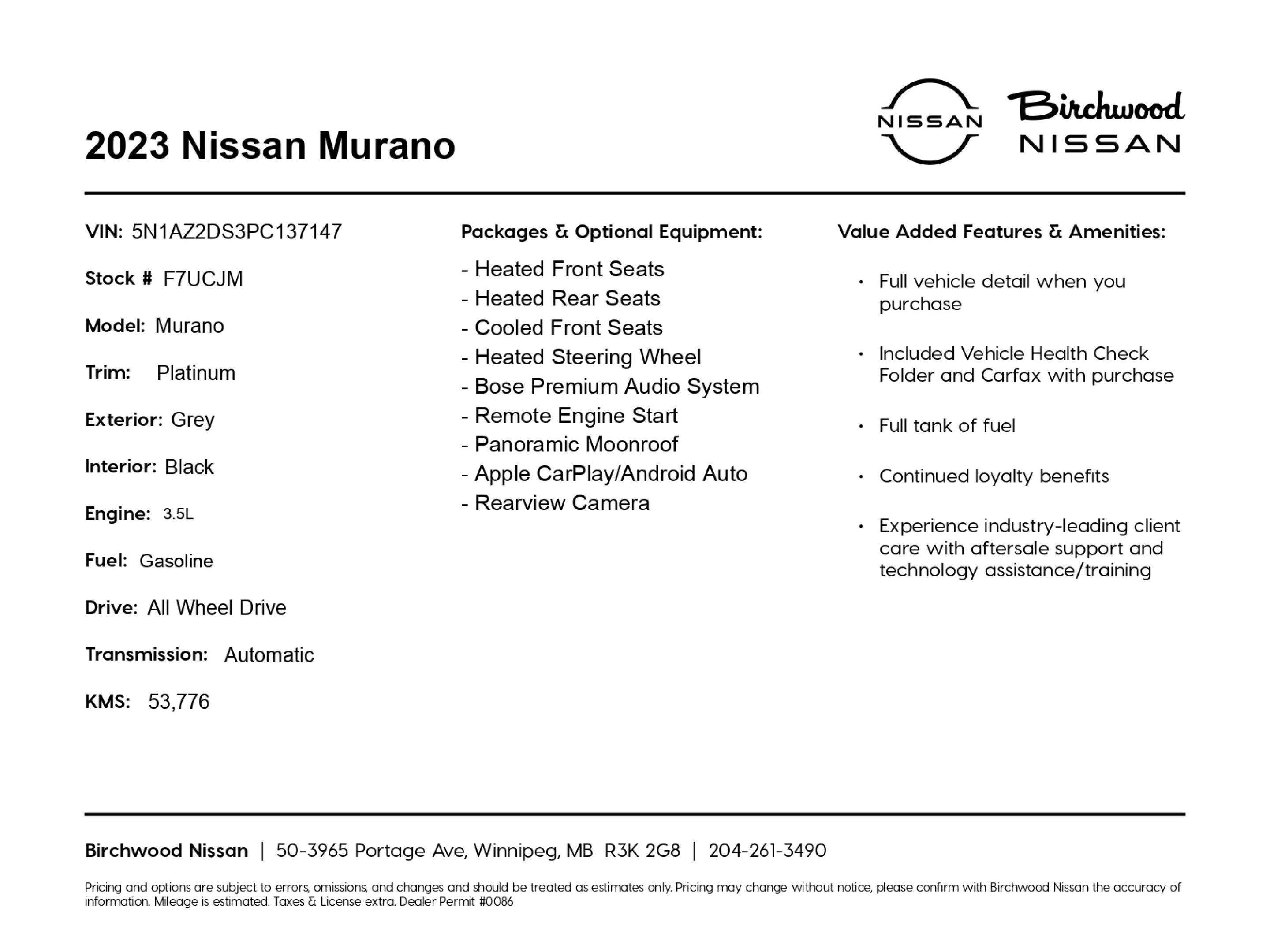 2023 Nissan Murano Platinum Locally Owned | One Owner | Low KM — снимка 1