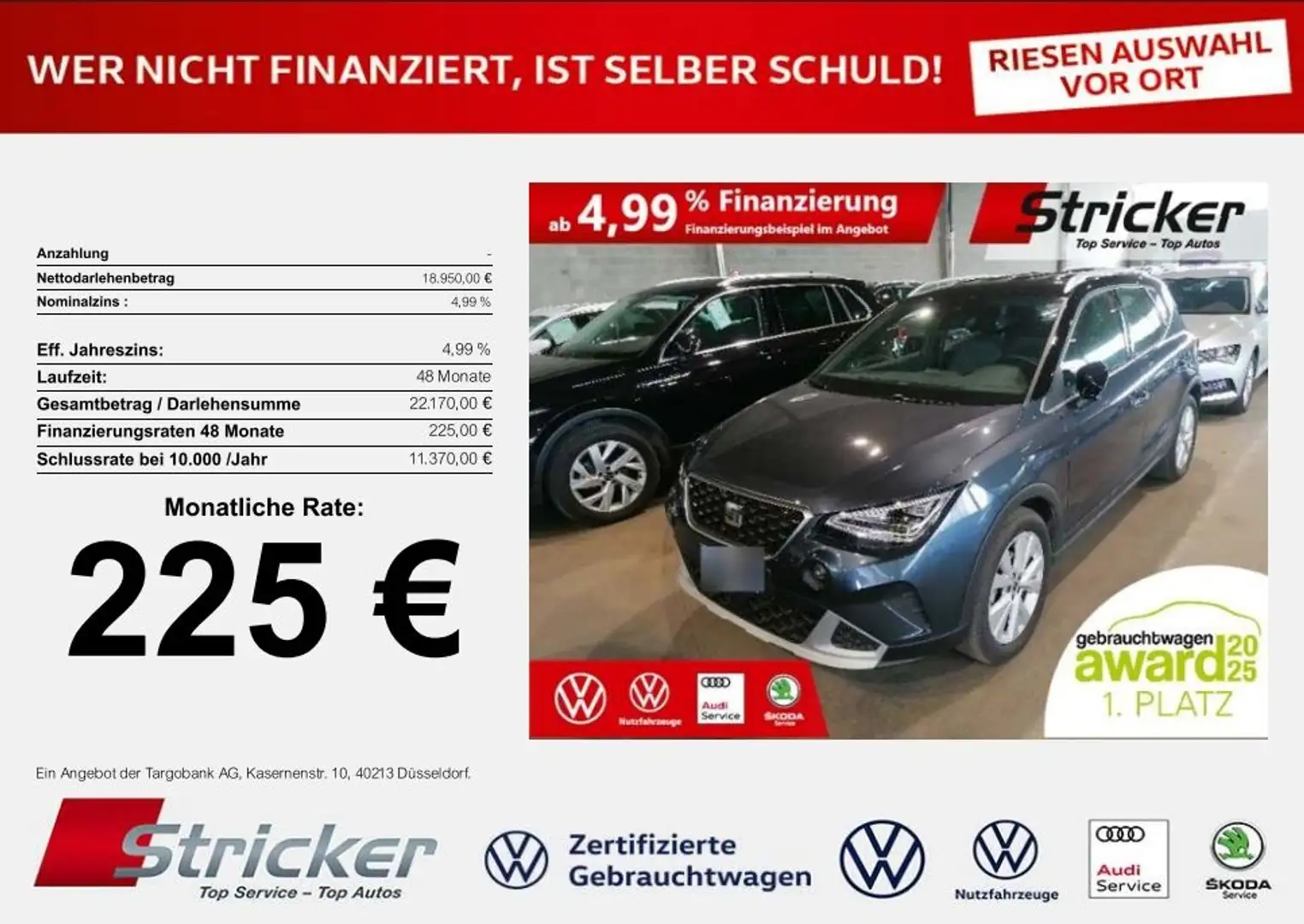 SEAT Arona Xperience 1.0TSI DSG 225,-ohne Anzahlung LED Argent - 2