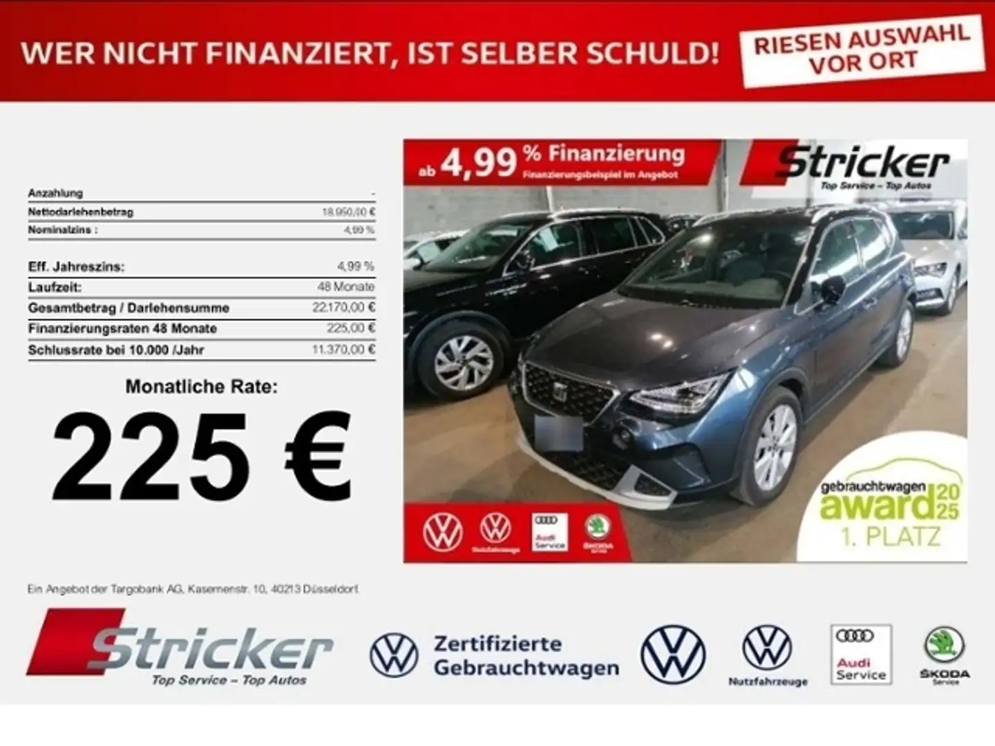 SEAT Arona Xperience 1.0TSI DSG 225,-ohne Anzahlung LED Argento - 1
