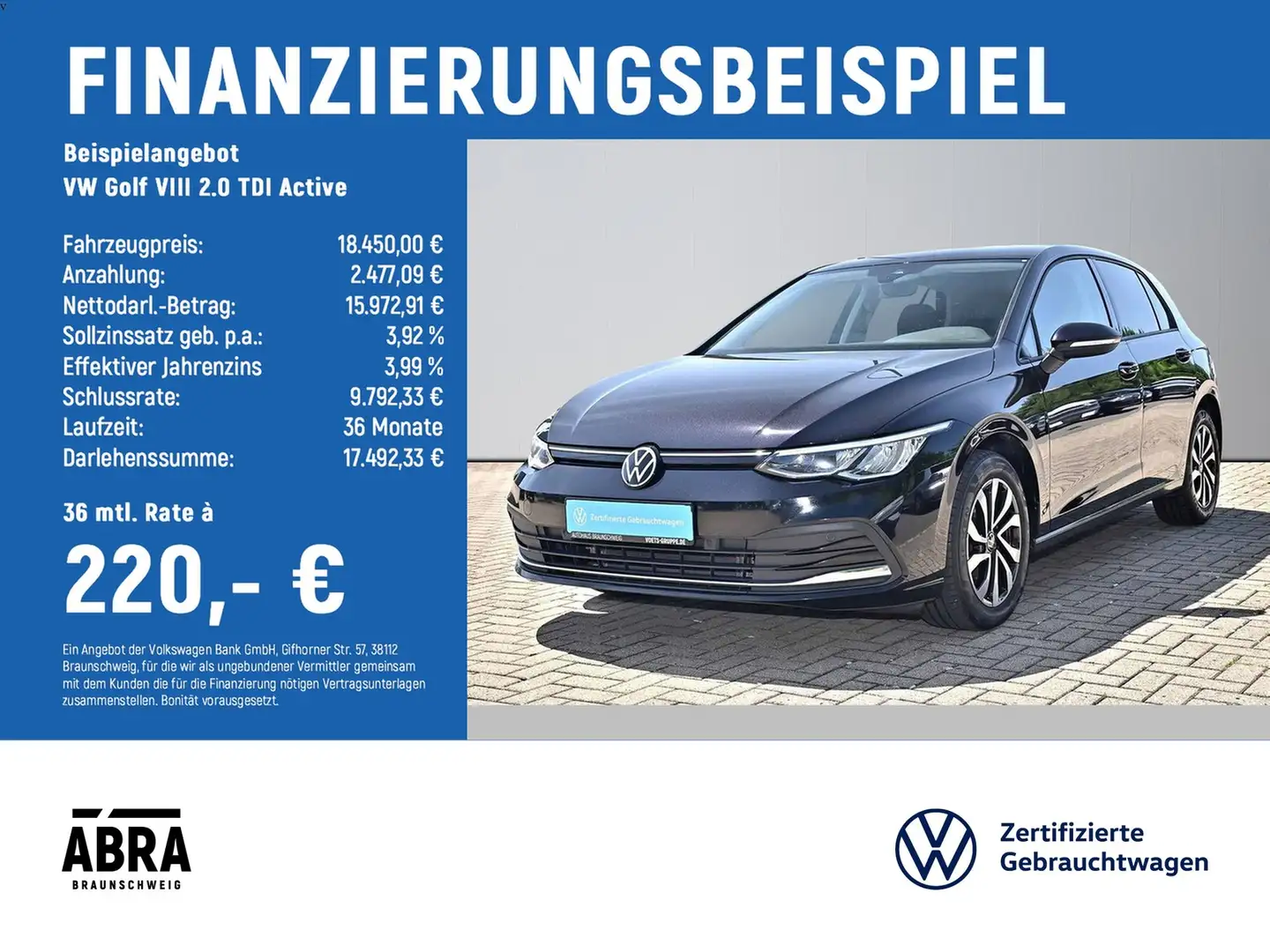 Volkswagen Golf VIII 2.0 TDI Active NAVI+LED+ACC+PDC+SHZ Noir - 2