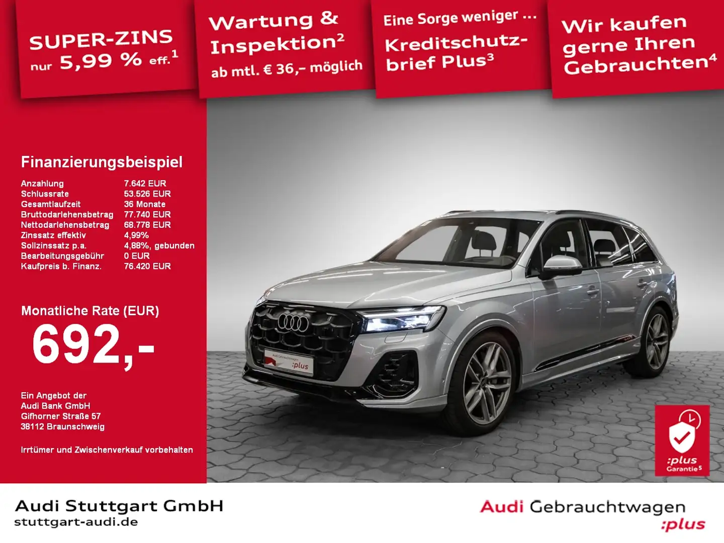 Audi Q7 S line 55 TFSI e quattro tiptronic AHK AIR Argent - 1