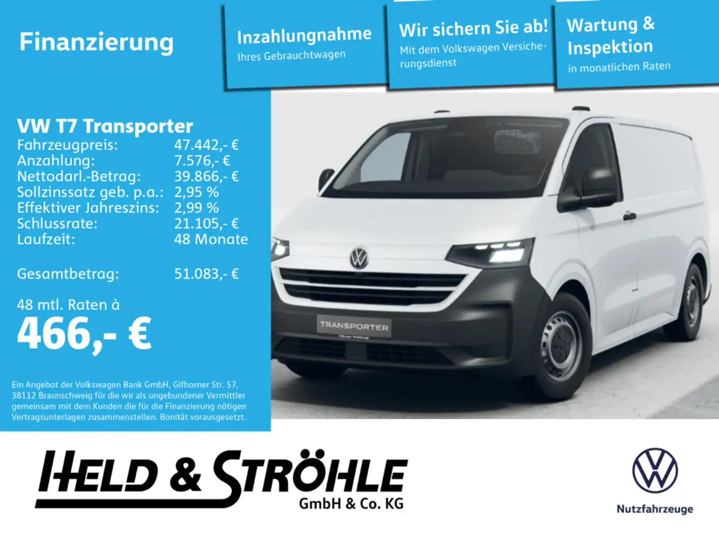 Volkswagen T7 Transporter Kasten 2.0 TDI LR KLIMA !AKTION! Bianco - 1