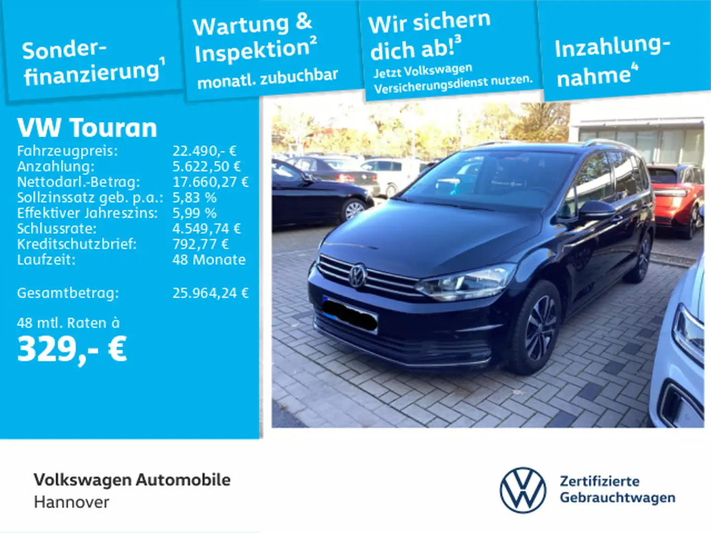 Volkswagen Touran 1.5 TSI United Navi 7Sitzer SHZ PDC Schwarz - 1