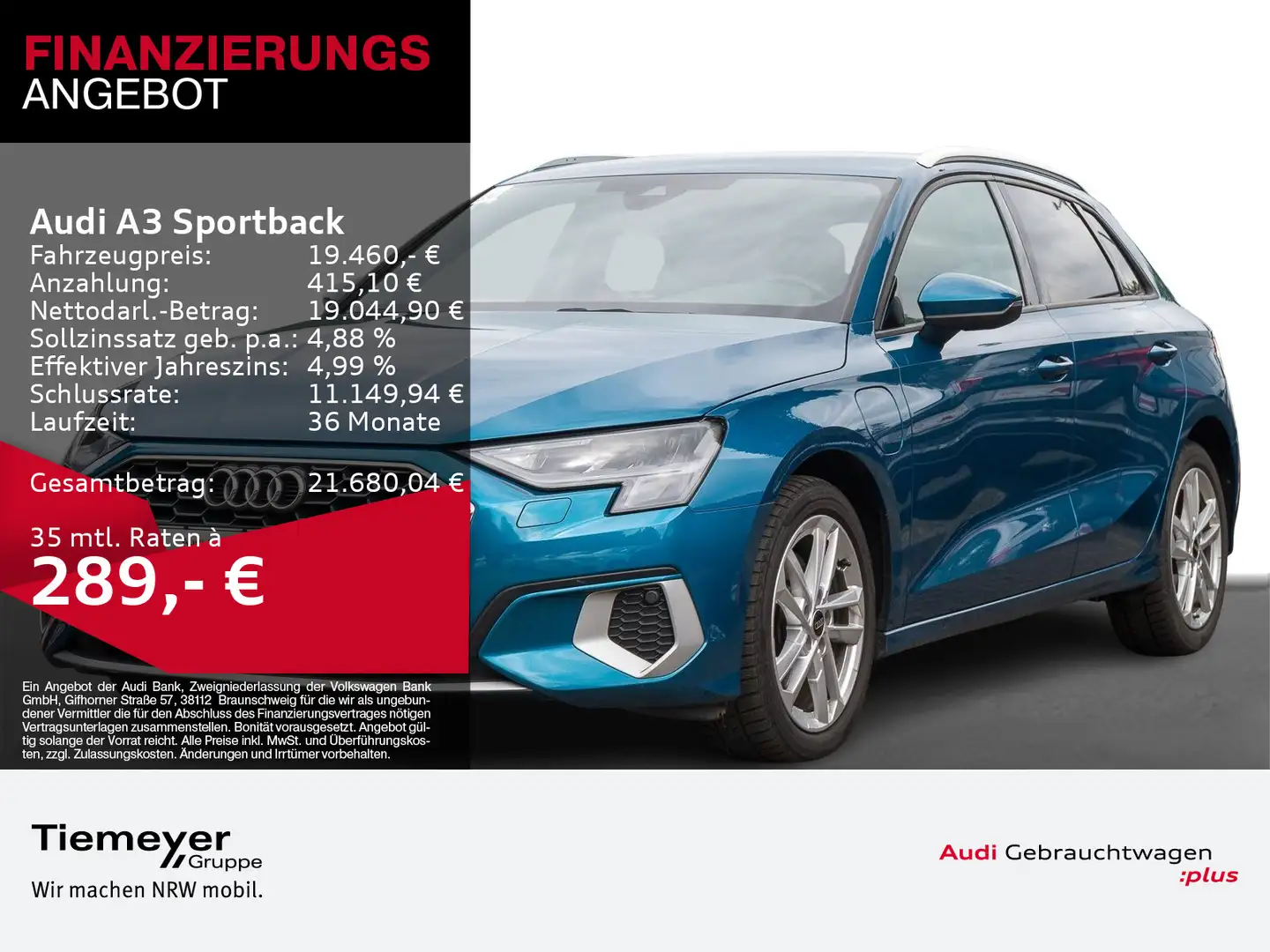 Audi A3 40 TFSIe ADVANCED AHK NAVI+ STDHZG Blau - 1