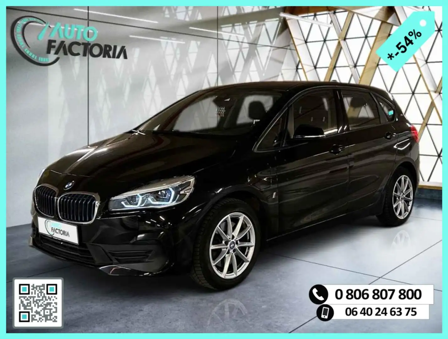 BMW 225 TOURER -54% 225XE HYB 224cv BVA6 4x4 +GPS+CAM+Opts Чорний - 1