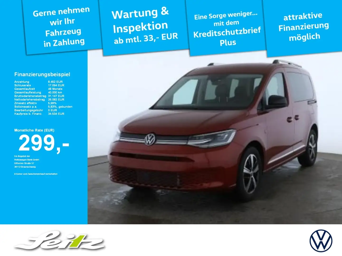 Volkswagen Caddy 1.5 TSI KR Style ´*AHK*KAMERA*LED*SITZH* Rot - 1