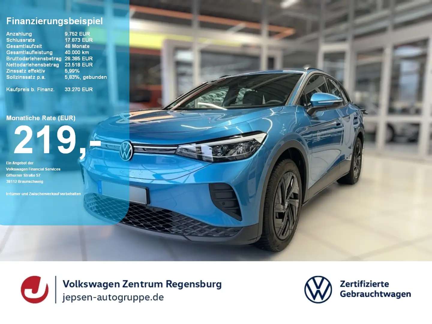 Volkswagen ID.4 Pure 55 kWh | 125 kW LED ACC NAVI KlimaA PDC Blau - 1