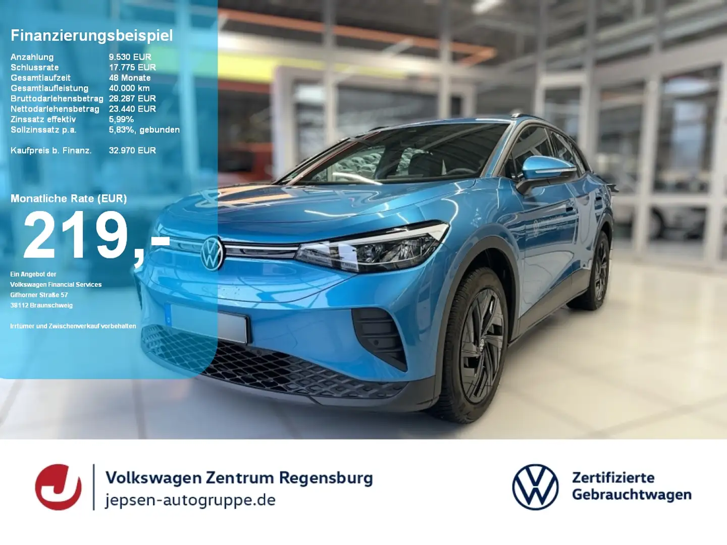 Volkswagen ID.4 Pure 55 kWh | 125 kW LED ACC NAVI KlimaA PDC Bleu - 1