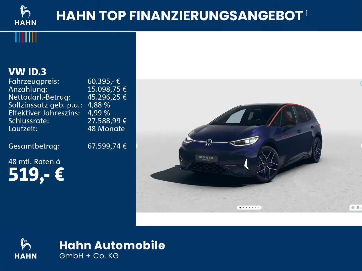 Volkswagen ID.3 GTX Performance "FIRE+ICE" 326 PS 79 kWh AH Blau - 2