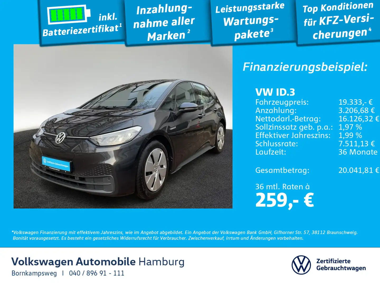 Volkswagen ID.3 Pro Performance Life Navi Sitzhzg LED Grau - 1