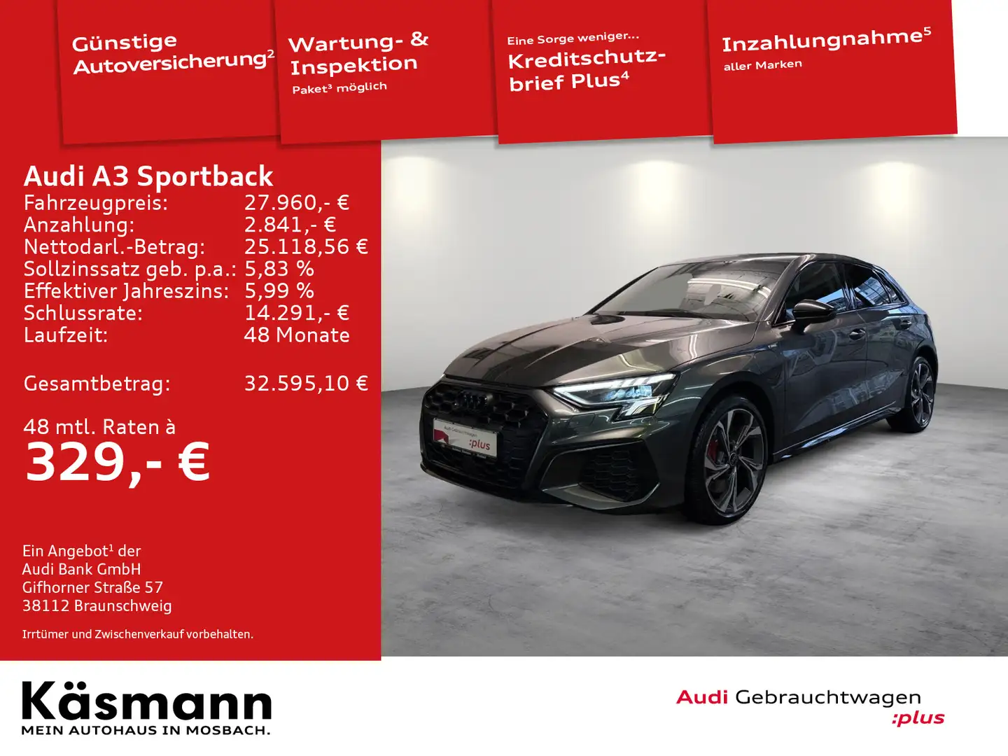 Audi A3 S line 45TFSIe AHK NAV LED SHZ PDC Grau - 2